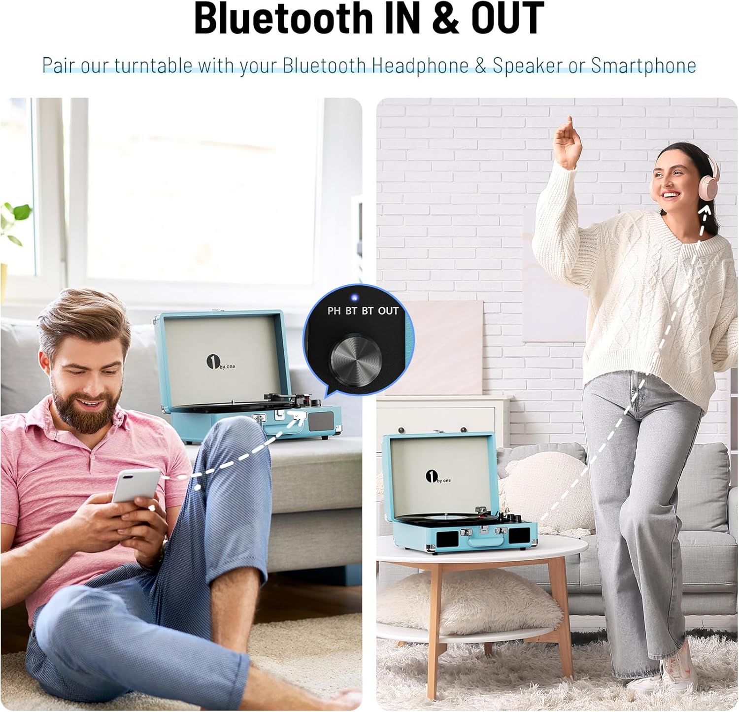 Portable 3-Speed Bluetooth Turntable Vinyl Record Player with Speakers