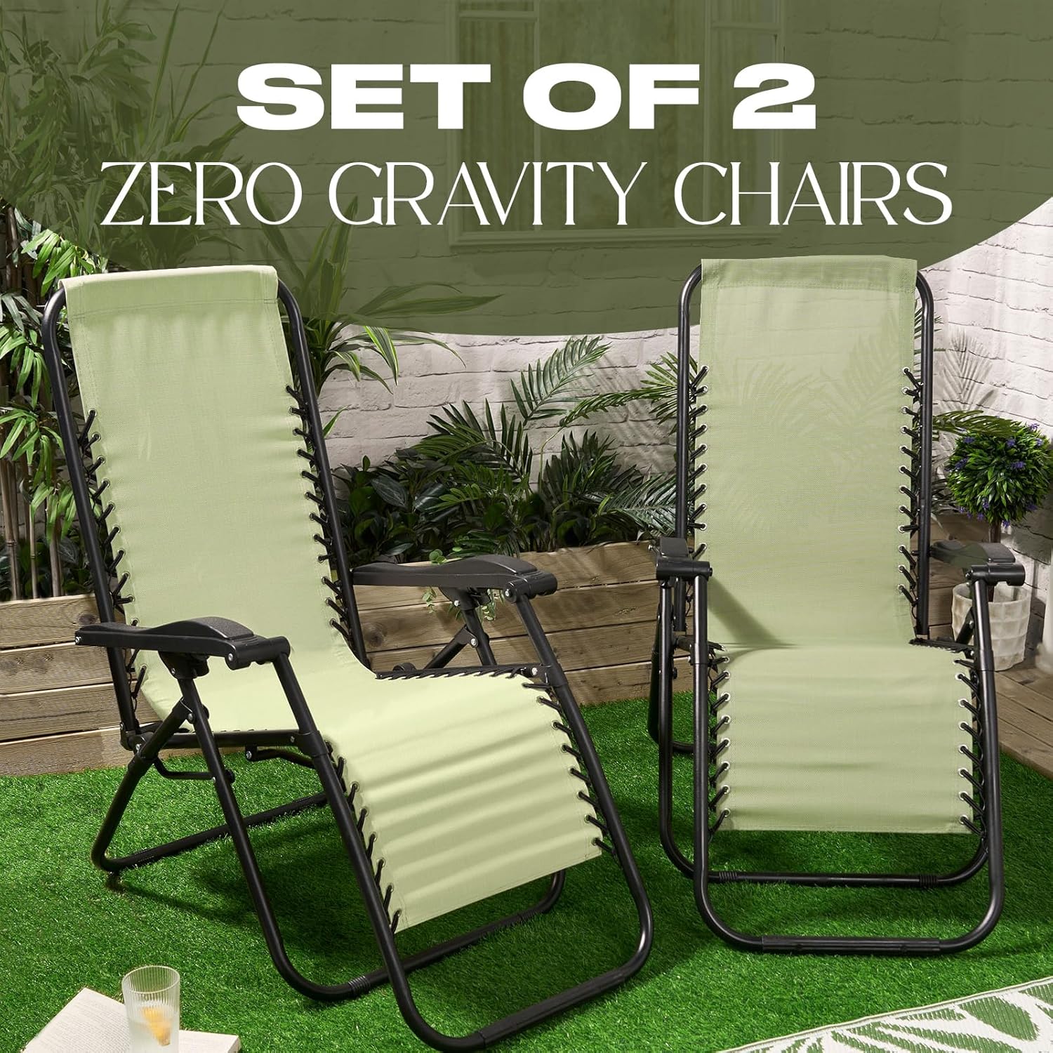 2 Zero Gravity Garden Recliner Chairs Sage Green Folding