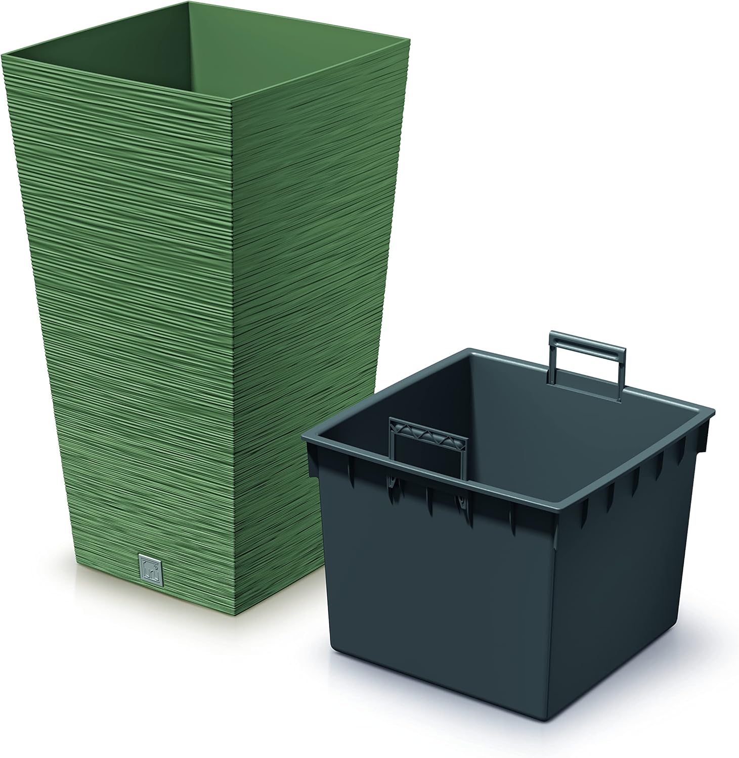 Set of 2 Tall Square Planters Green Modern Indoor Outdoor Pots