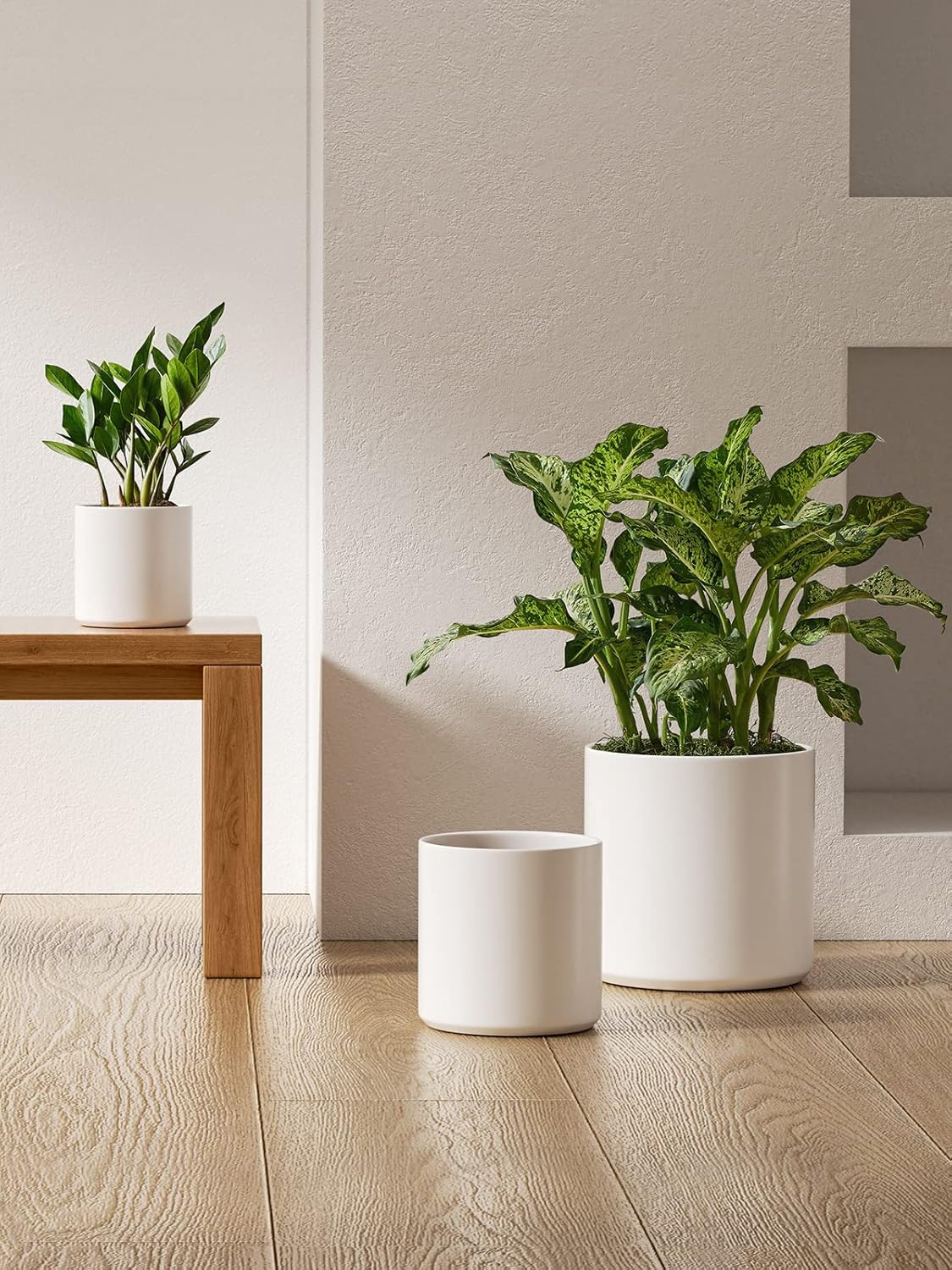 Ceramic Plant Pots Set 3 White Indoor Planters Drainage