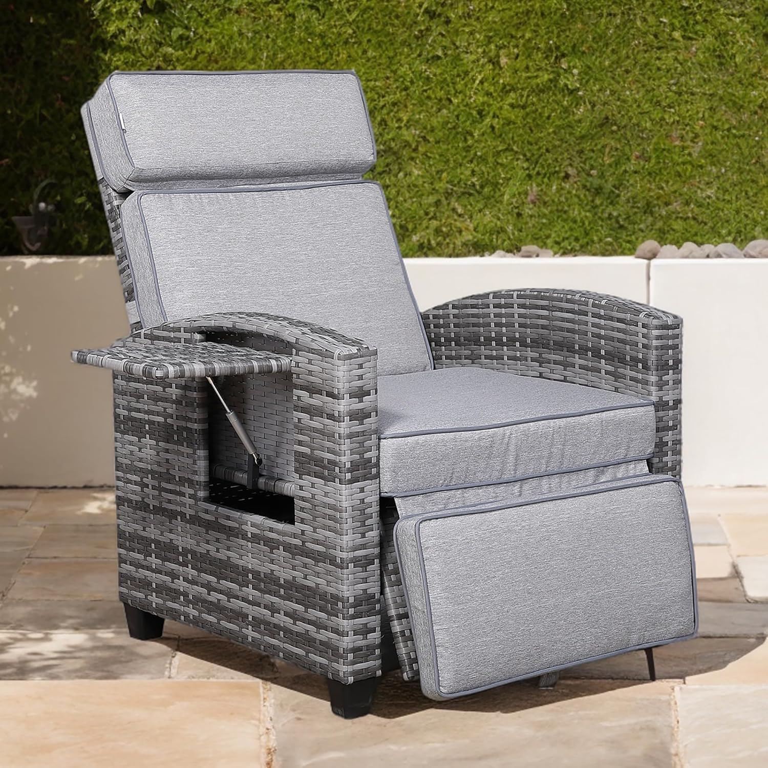 Rattan Reclining Lounge Chair Garden Patio Sun Lounger Grey
