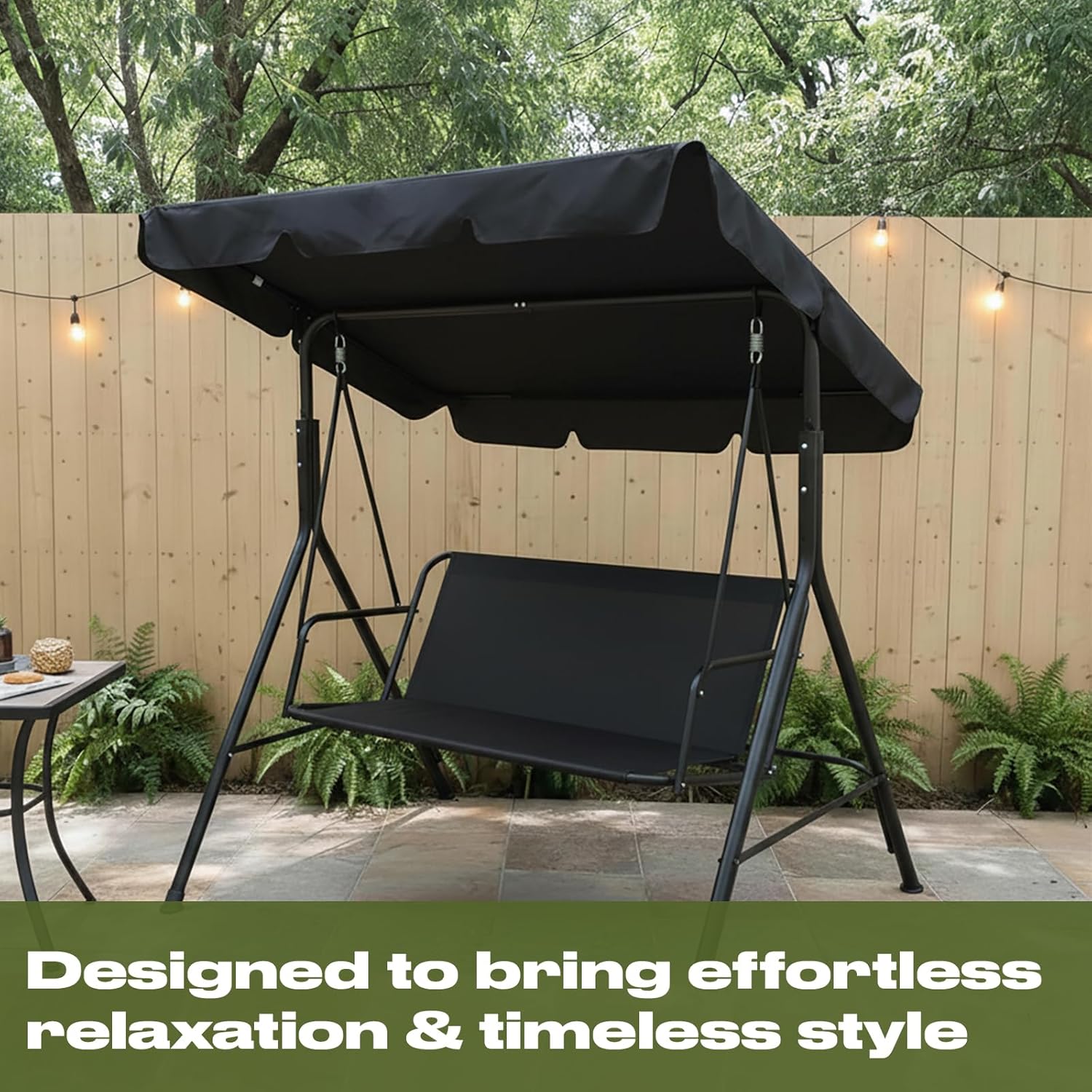 Black 3 Seater Garden Swing Bench with Canopy