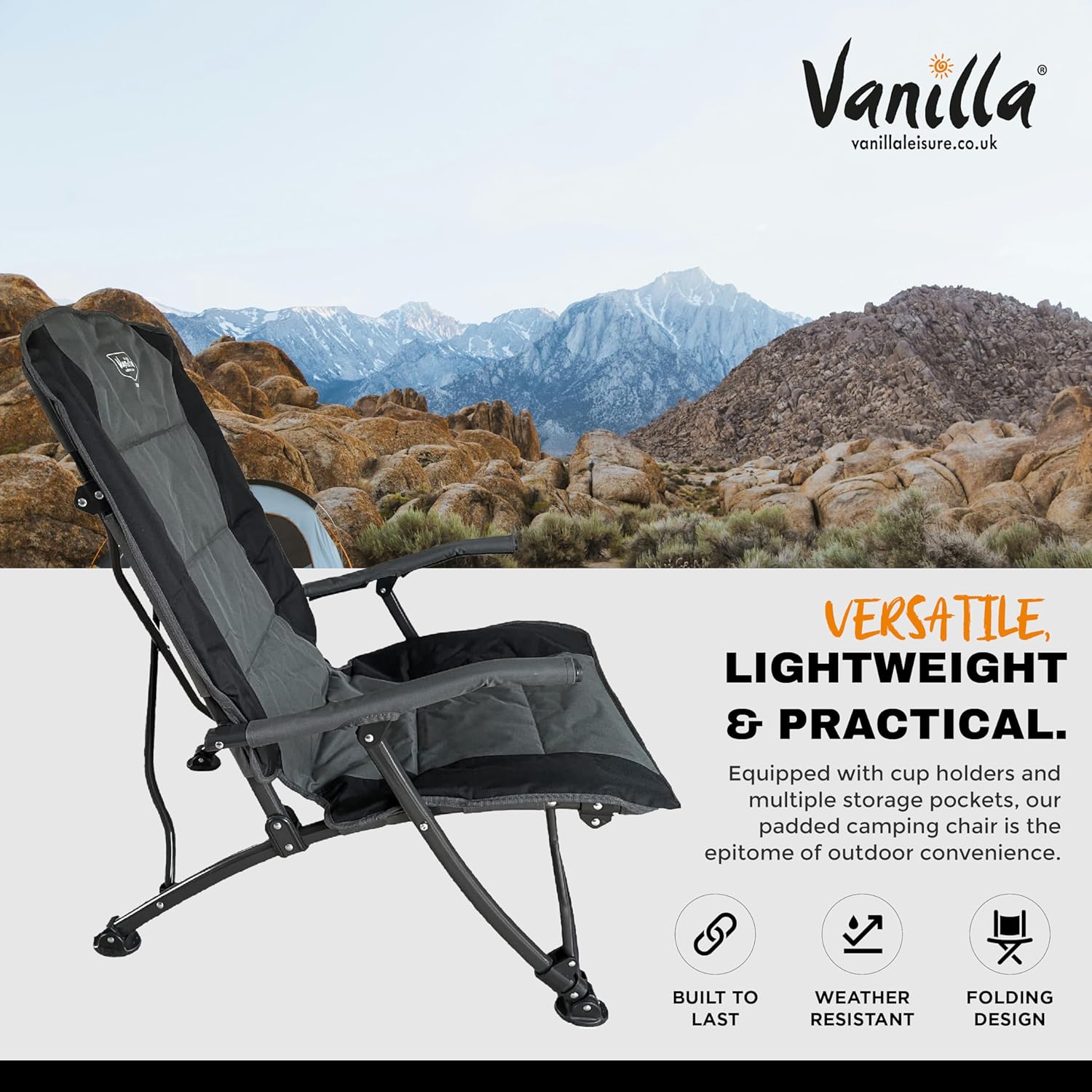 Low Beach Camping Chair Foldable Charcoal