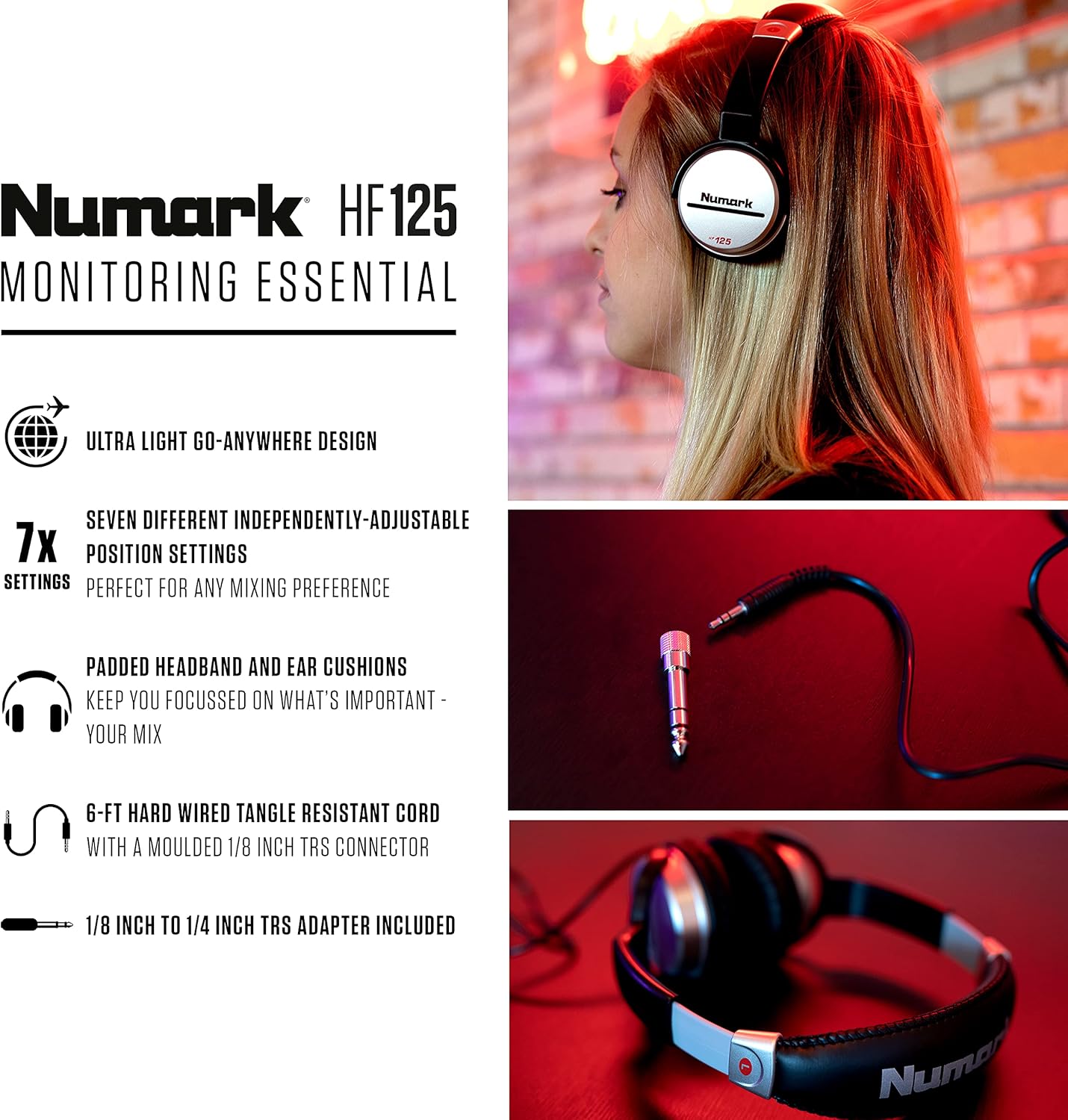 Wired DJ Monitor Headphones 40mm Drivers Closed Back 3.5mm