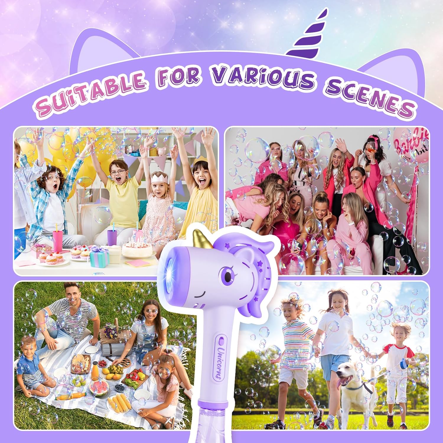 Unicorn Bubble Wand LED 10000 Girls Party Toy Purple