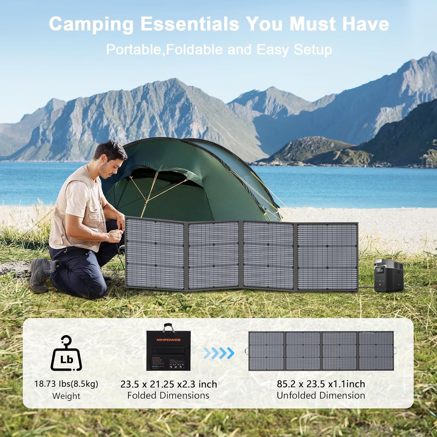 220W Portable Foldable Solar Panel 20V IP67 Waterproof Camping Charger