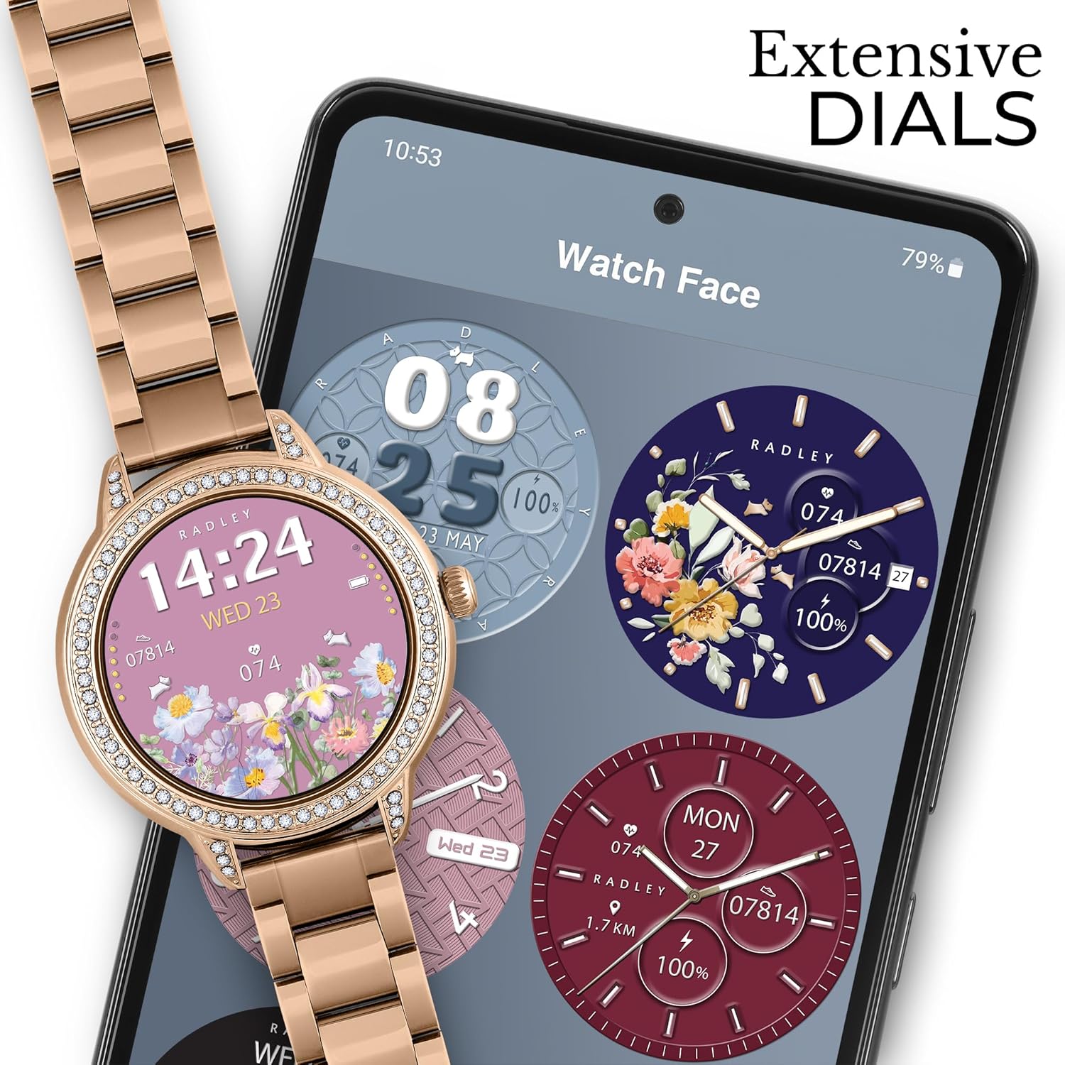 Rose Gold Ladies AMOLED Smart Watch Fitness Tracker Heart Rate Monitor