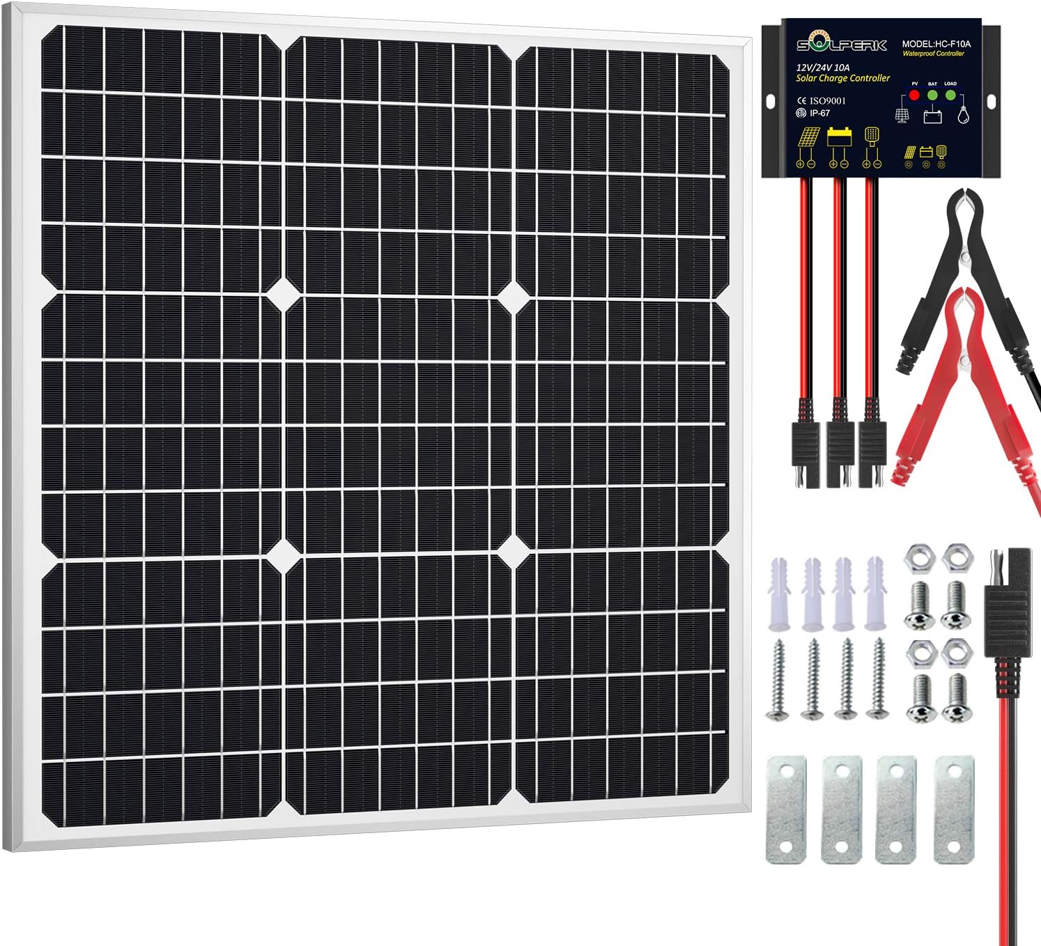 50W 12V Solar Panel Kit Trickle Charger Waterproof Controller