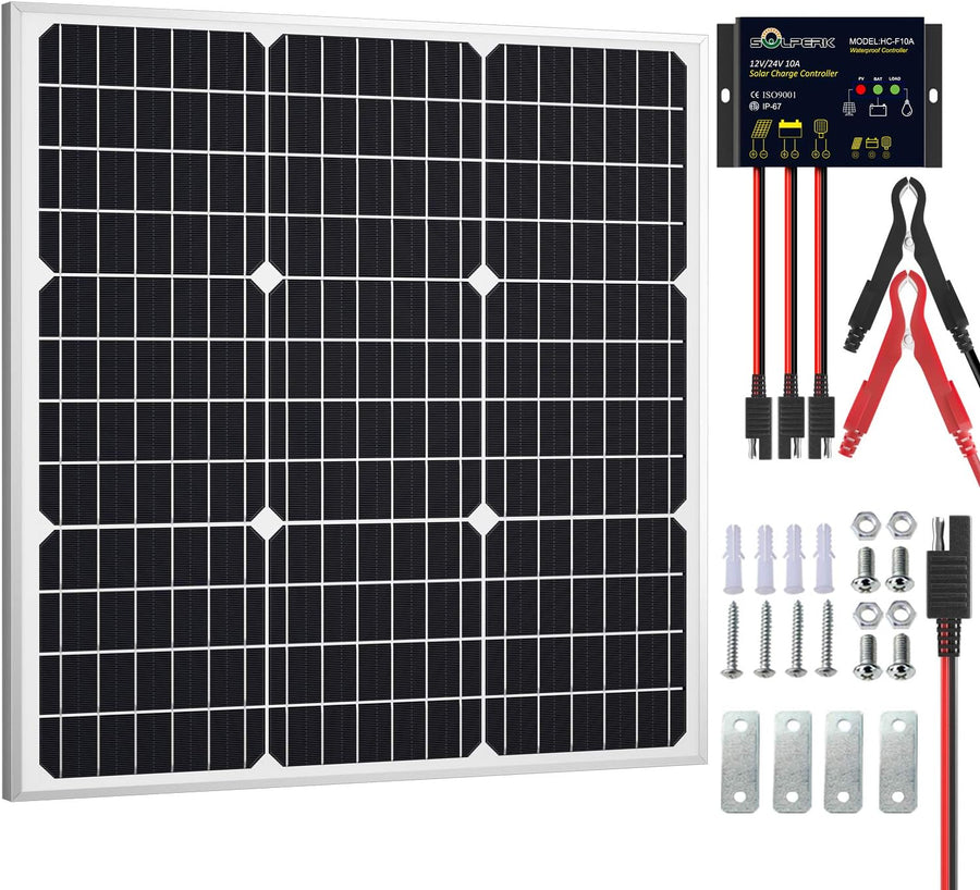 50W 12V Solar Panel Kit Trickle Charger Waterproof Controller