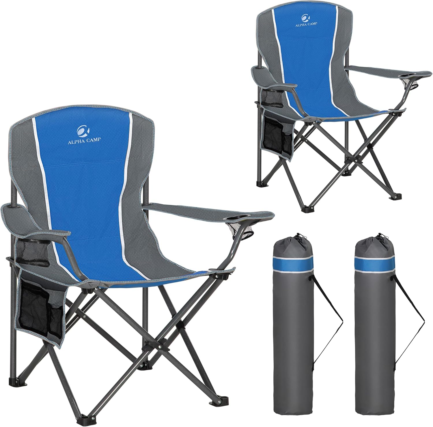 Set of 2 Oversized Folding Camping Chairs High Back 160KG Blue