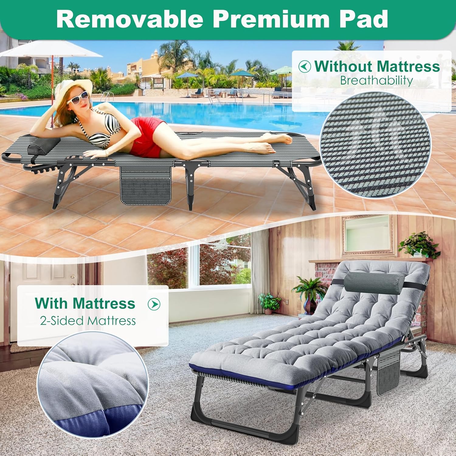 Heavy Duty Folding Lounger Bed Grey 200KG Recliner