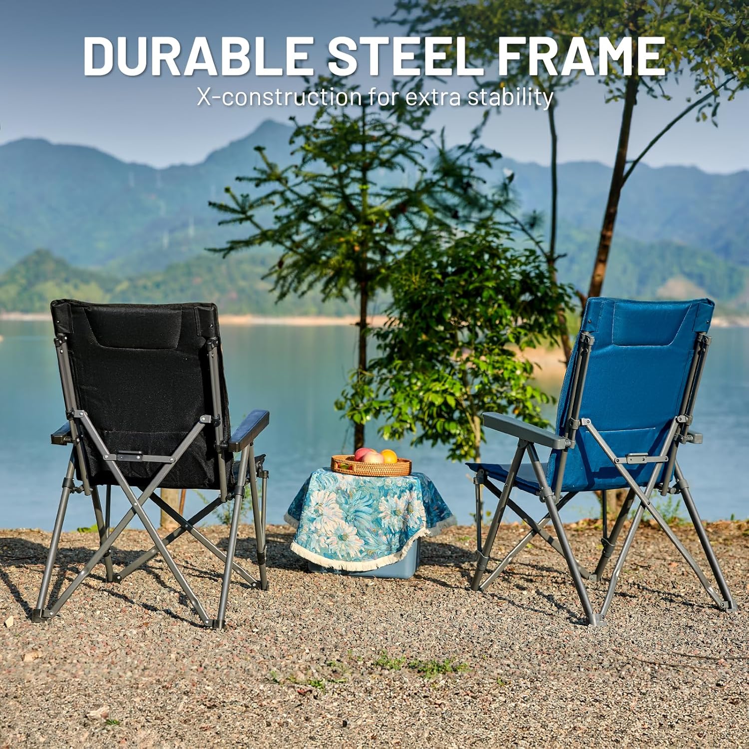 Heavy Duty Reclining Camping Chair 260kg Blue