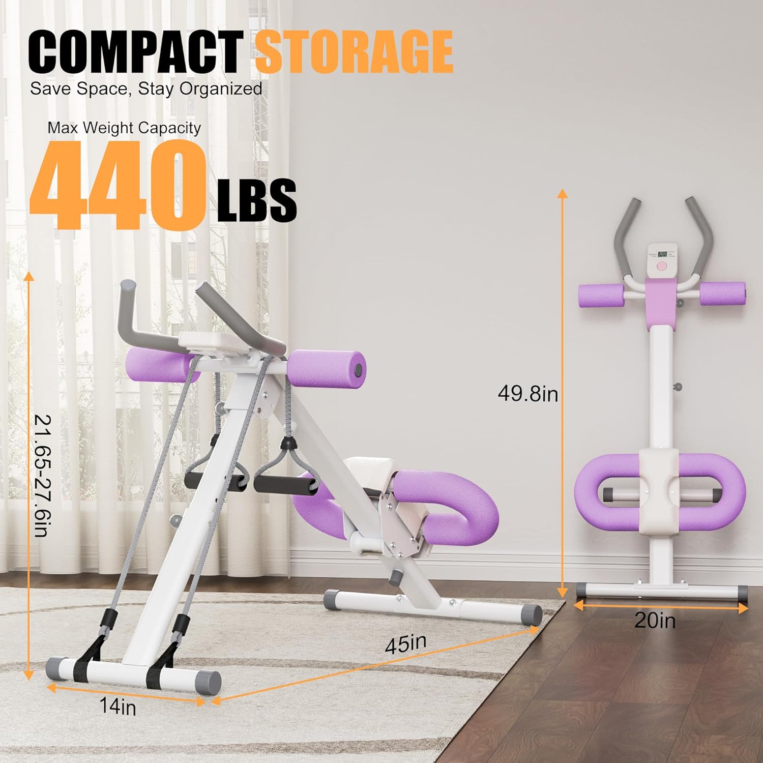 Adjustable Ab Trainer Machine Foldable Core Workout Equipment w/ LCD