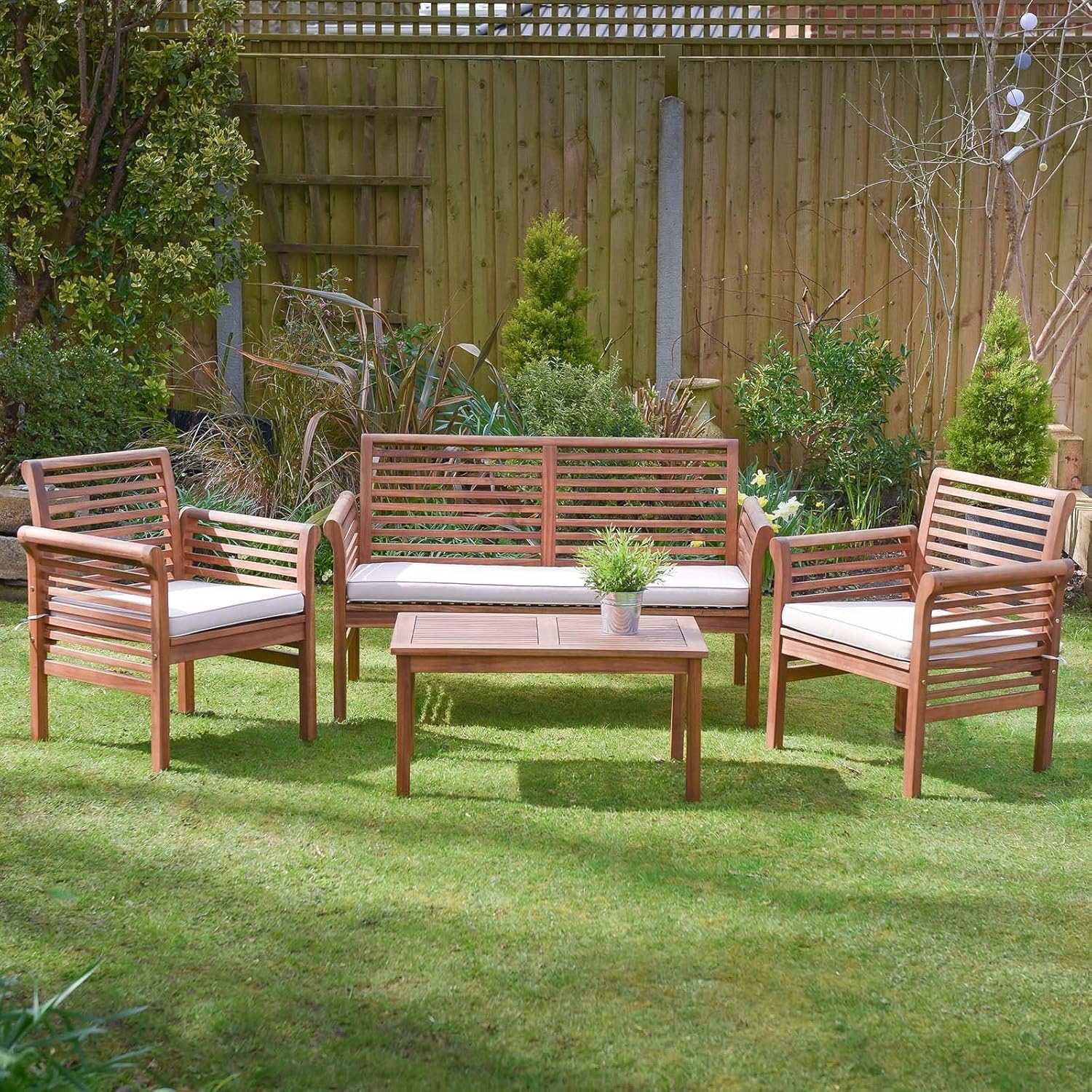 2 Seater Wooden Garden Sofa Bench with Cushions Patio Lounge Seat