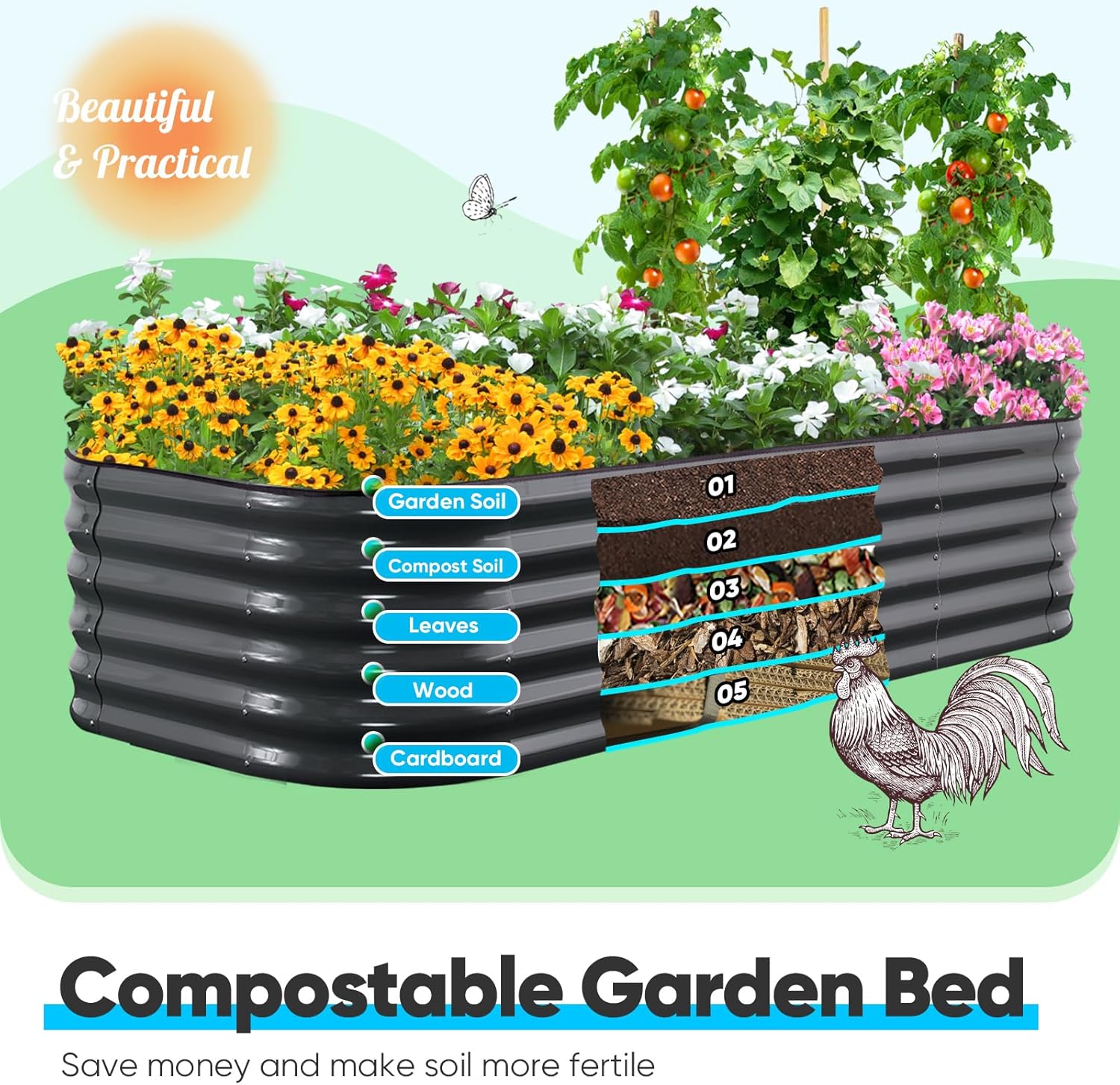 Oval Galvanized Raised Garden Bed 180x90cm Steel