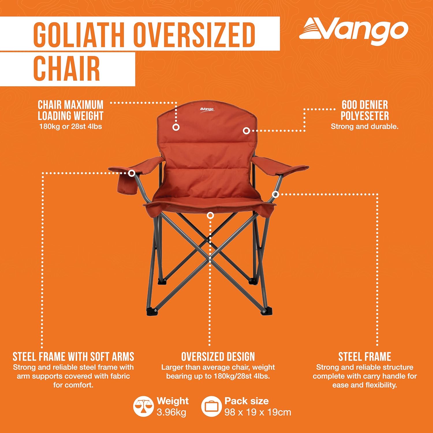 XL Padded Camping Chair 180kg Extra Wide Red Fold
