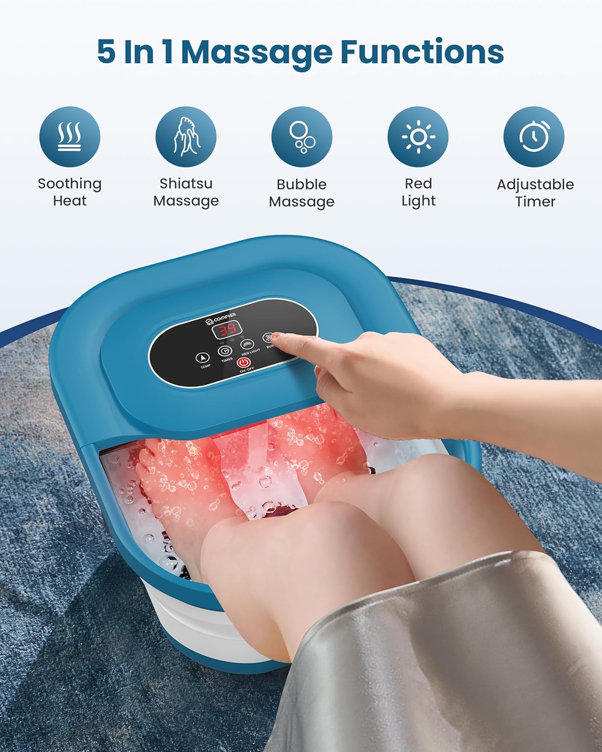 Foldable Heated Foot Spa Bath Bubble Massage Rollers Timer