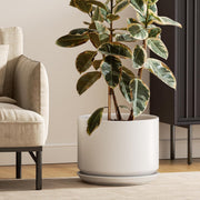 30cm Large Ceramic Plant Pot White with Saucer Drainage