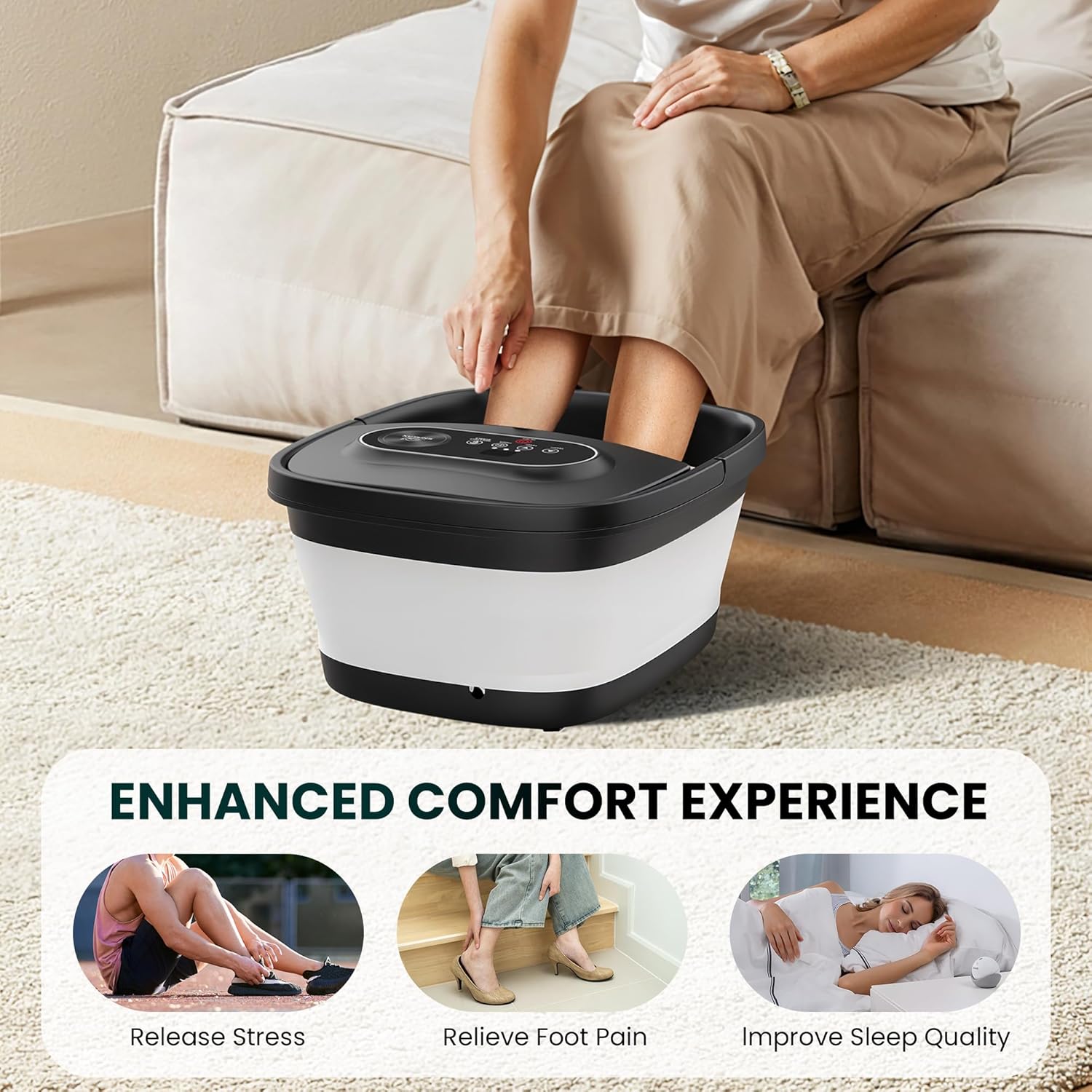 Collapsible Foot Spa Massager Heat Bubble Rollers Timer Bath