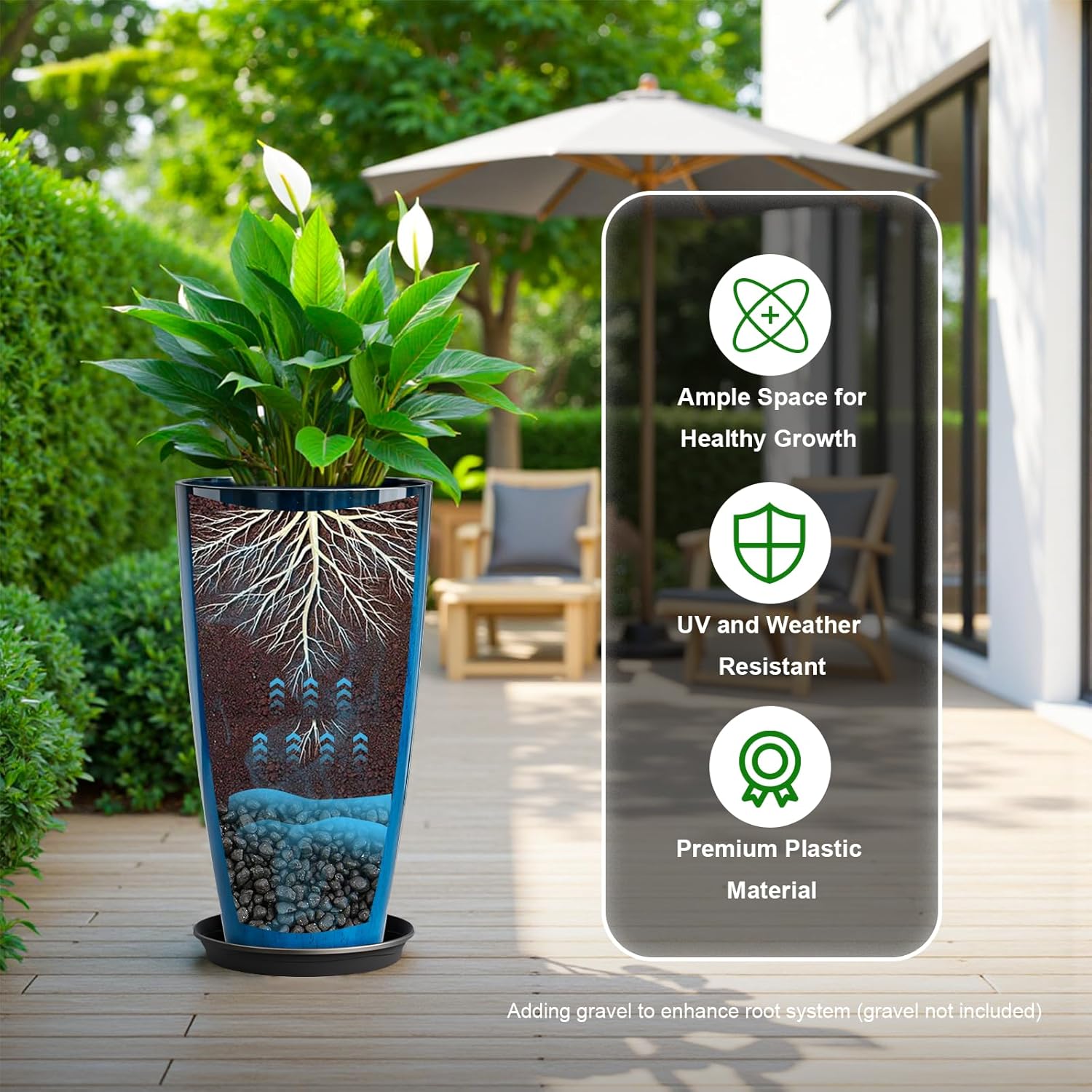 Tall Planters Set of 2 53cm Blue Plant Pots Indoor Outdoor