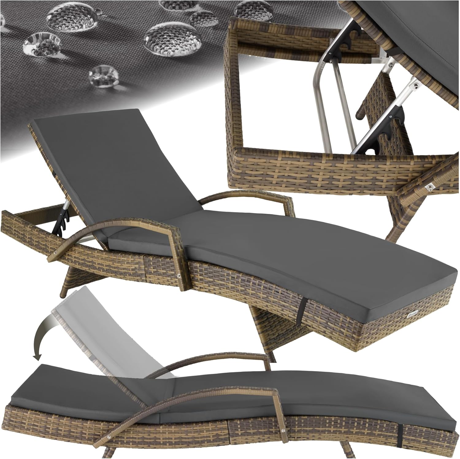 Rattan Sun Lounger 5 Position Recliner Cushion Nature