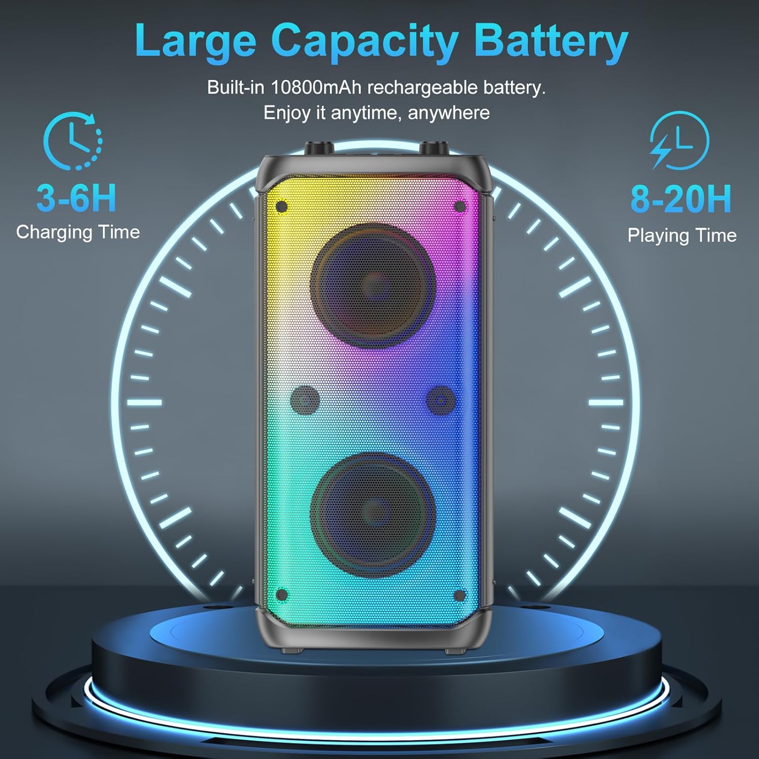 80W Portable Bluetooth Party Speaker Deep Bass LED TWS