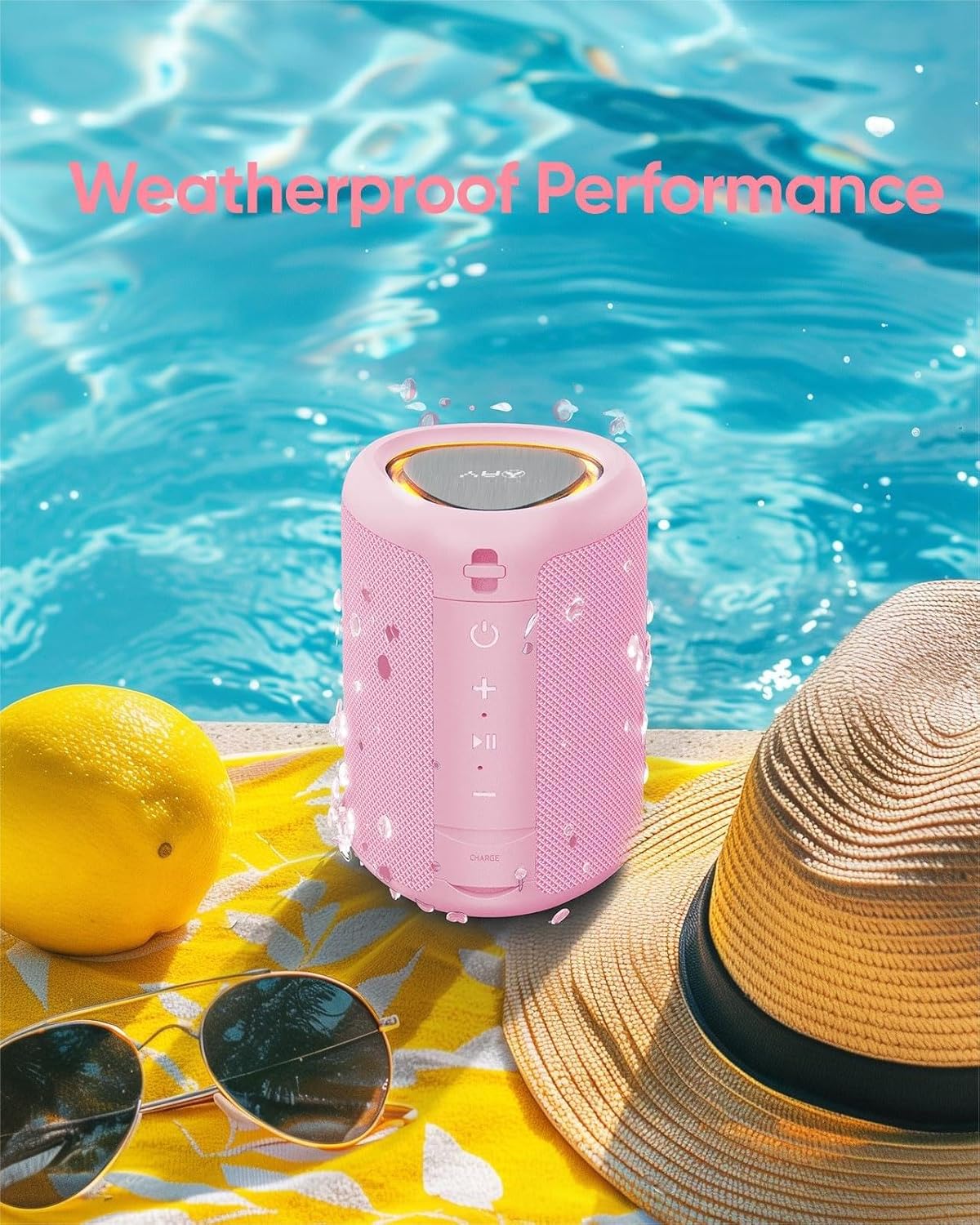 Portable Bluetooth Speaker 15W Waterproof LED Lights 15H Play