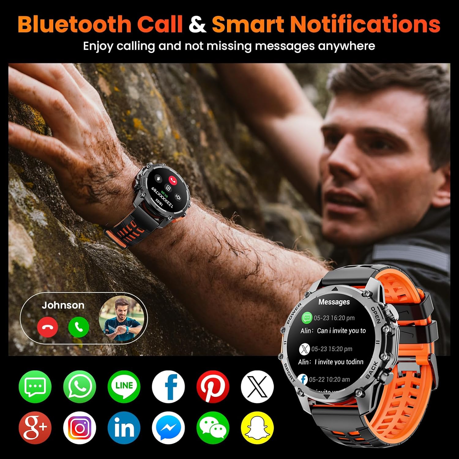 Military Smart Watch 120 Sports LED Flash 500mAh