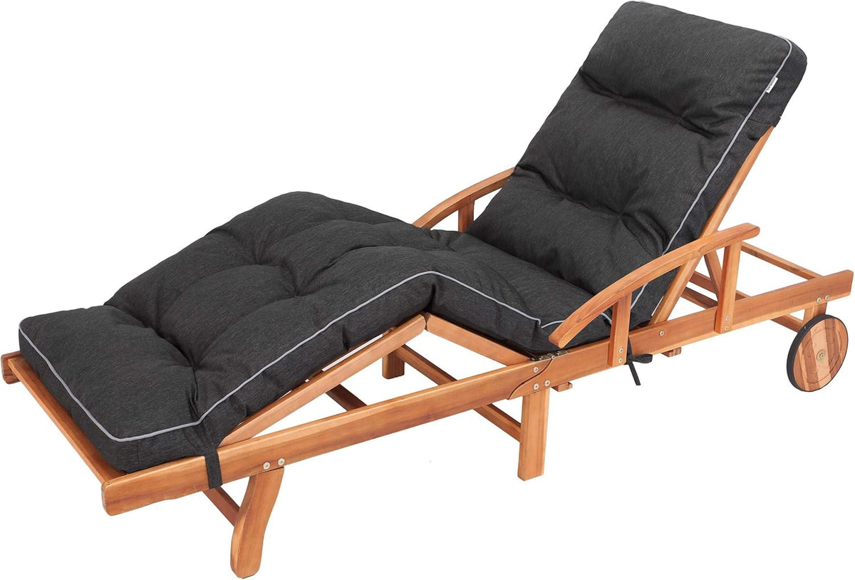 Sun Lounger Cushion Pad 201x55cm 8cm Thick Black