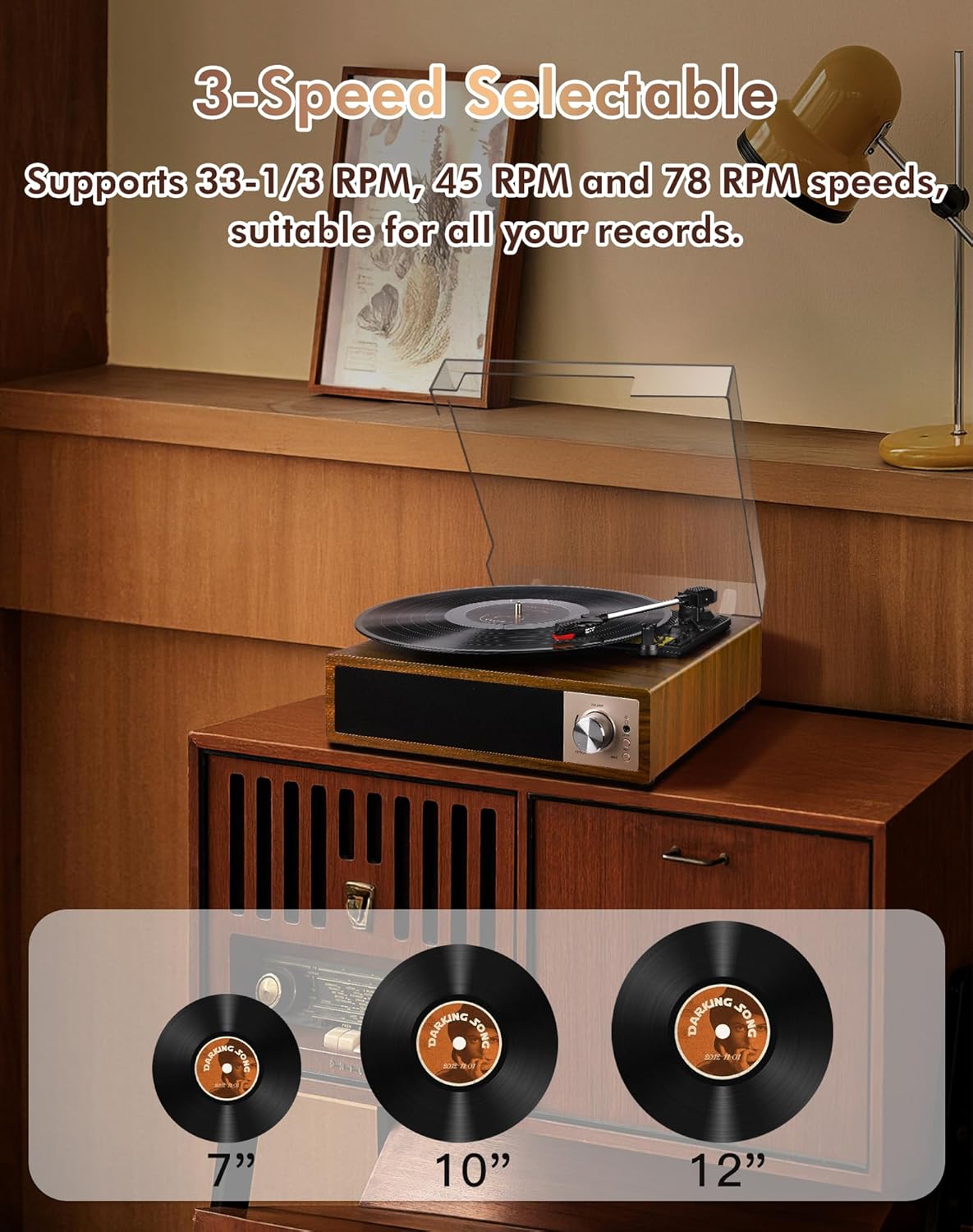 Bluetooth Vinyl Record Player 3 Speed USB Recording