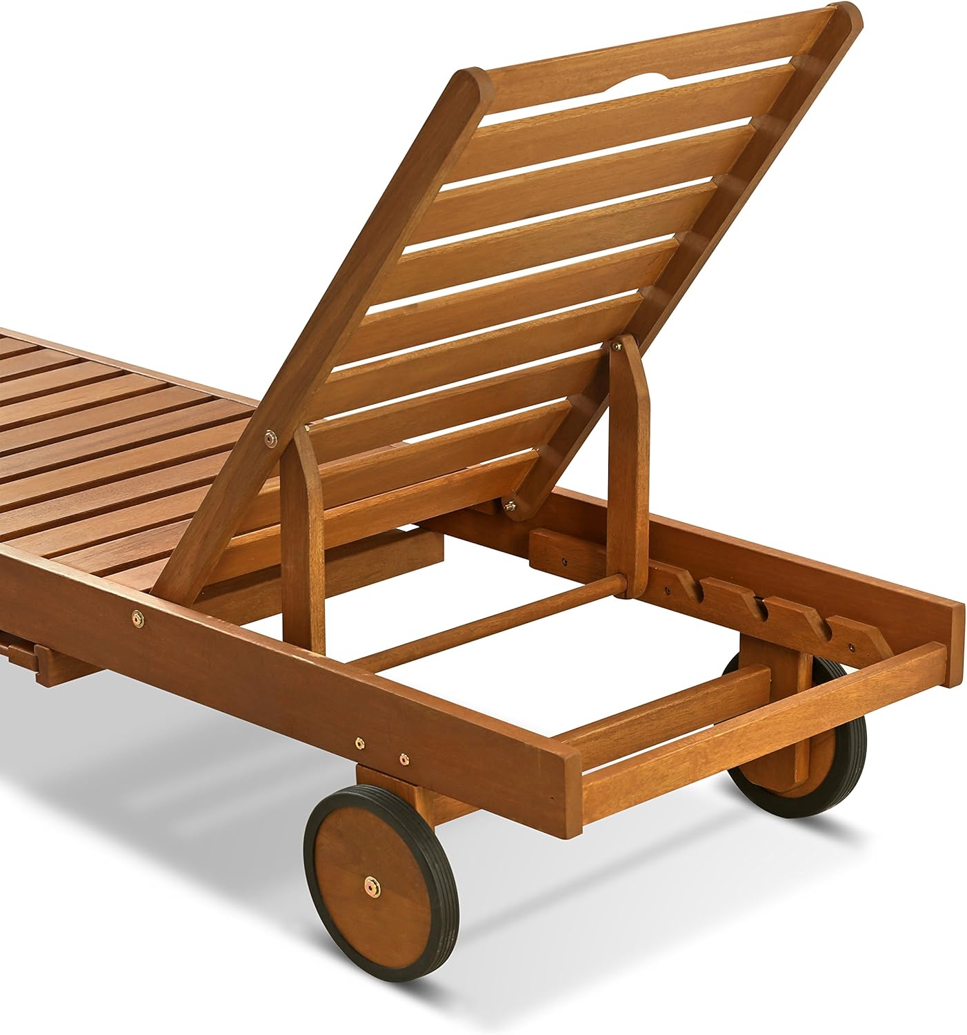 Wooden Outdoor Lounger Chair with Pull Out Tray Natural Patio