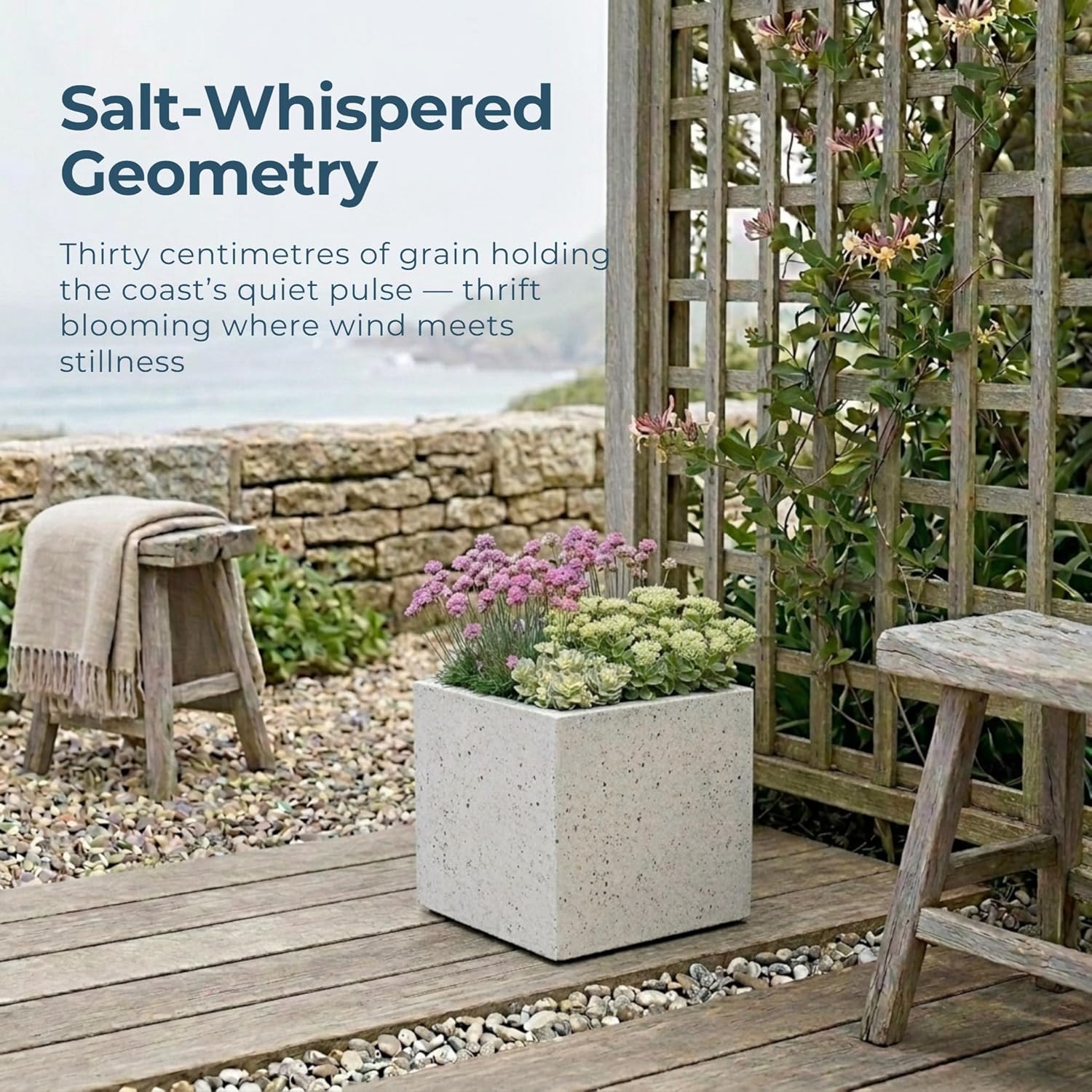 30cm Square Garden Planter Stone Effect Grey Plant Pot Drainage