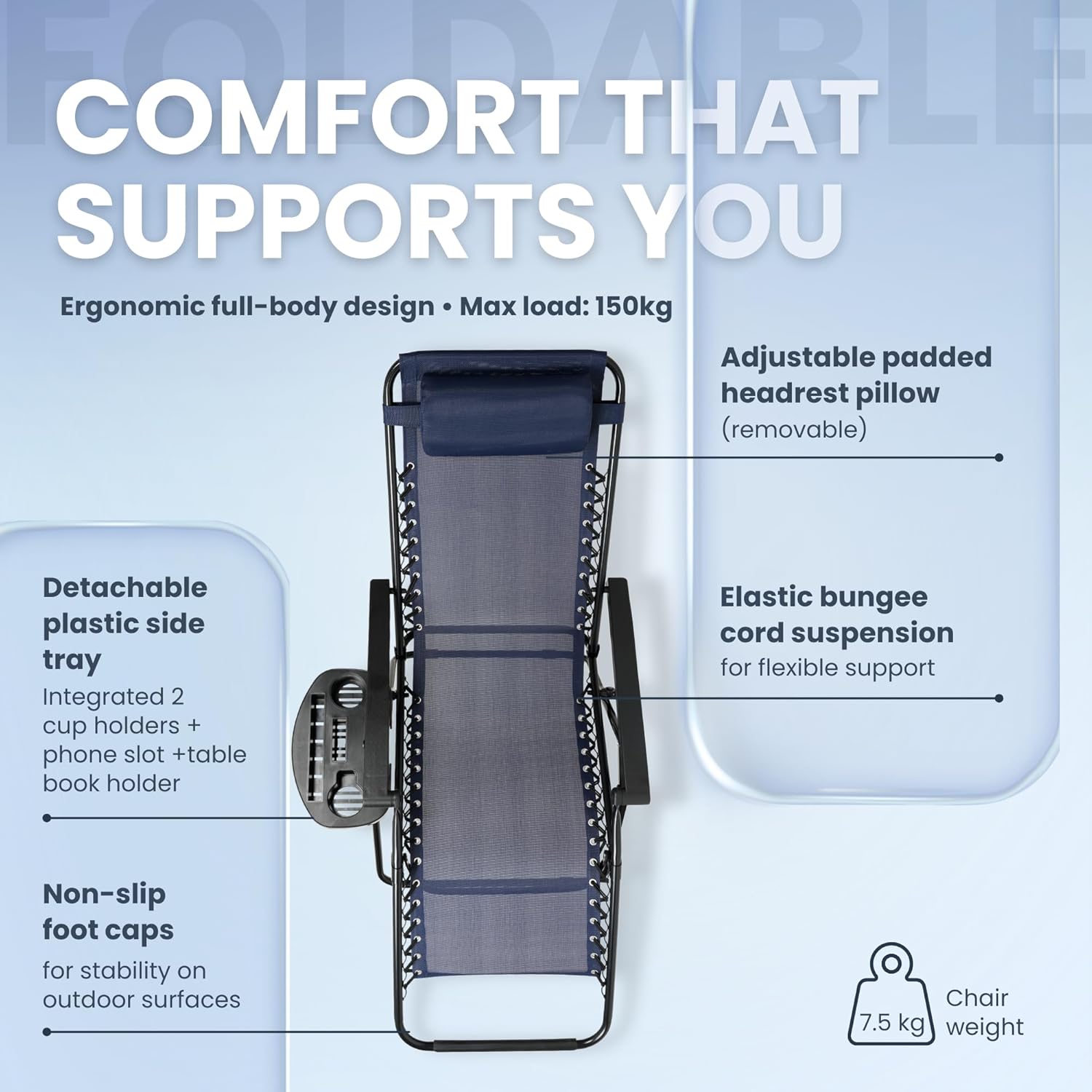 Zero Gravity Chairs Set of 2 Navy Reclining Sun Loungers