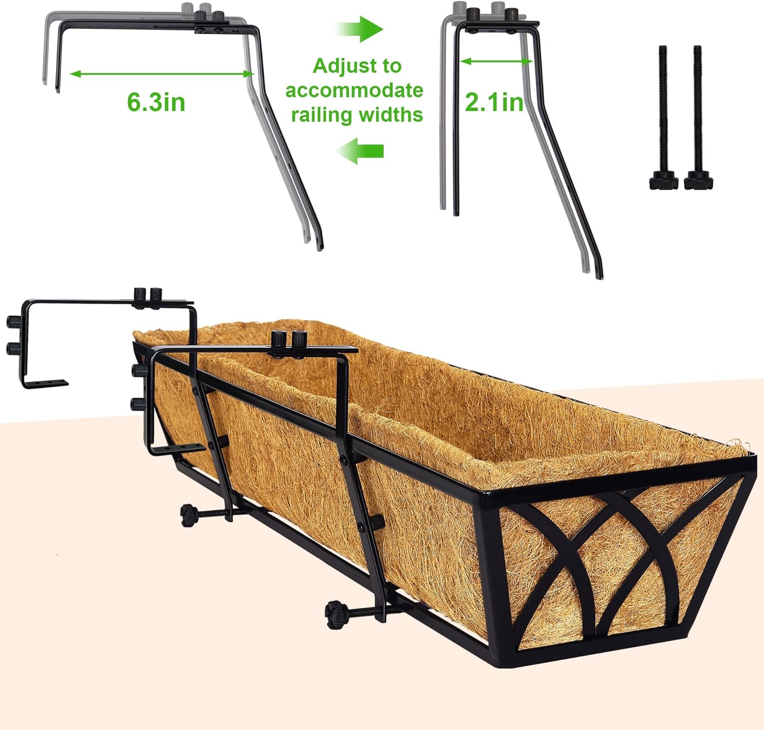 30in Hanging Flower Baskets Wall Planter Rail Box Coco Liner 2 Pack