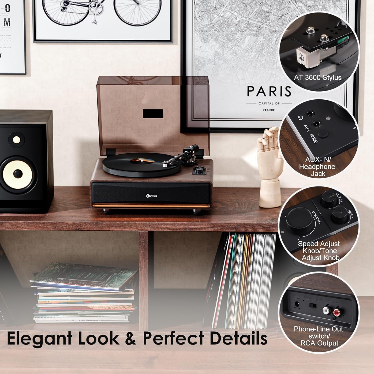 Bluetooth Vinyl Record Player Turntable with Speakers