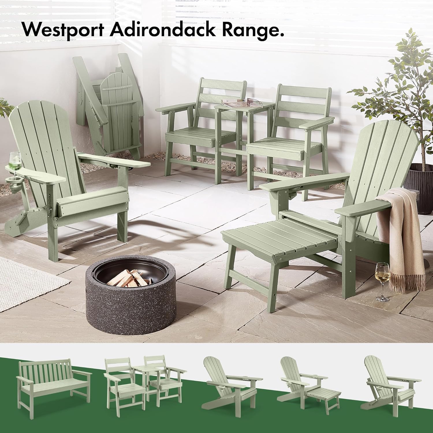 Sage Green Garden Bench 2 Seater HDPE Outdoor Patio Seat Slatted
