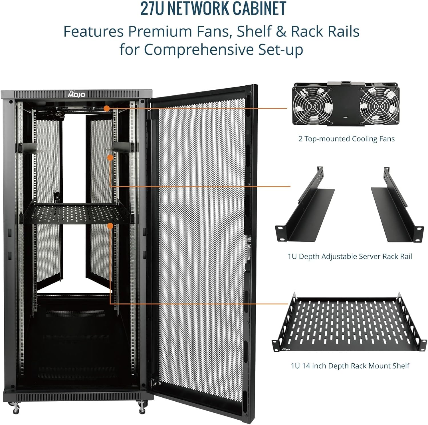 27U Server Rack Cabinet 800mm Mesh Door Assembled