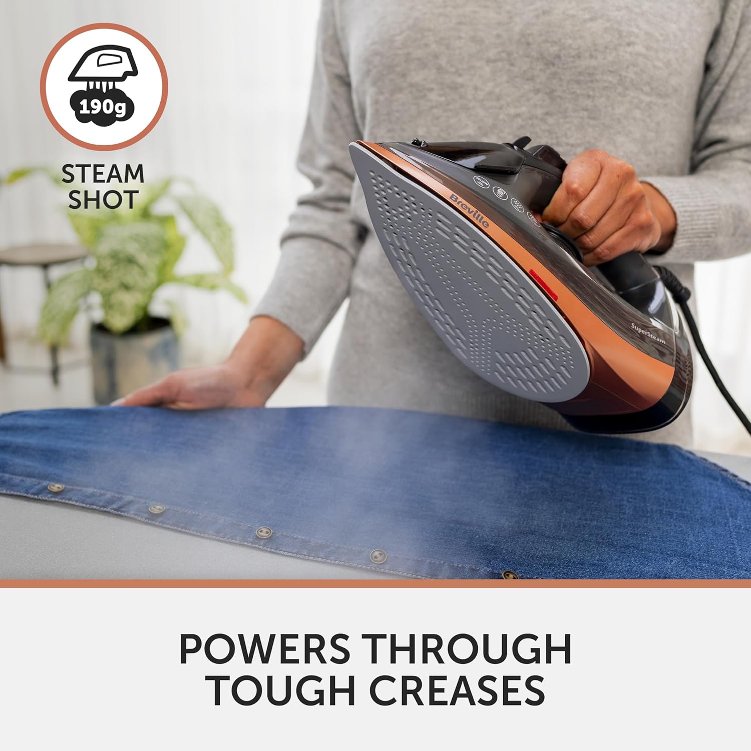 2600W Steam Iron 190g Steam Shot Ceramic Soleplate Auto Shut Off