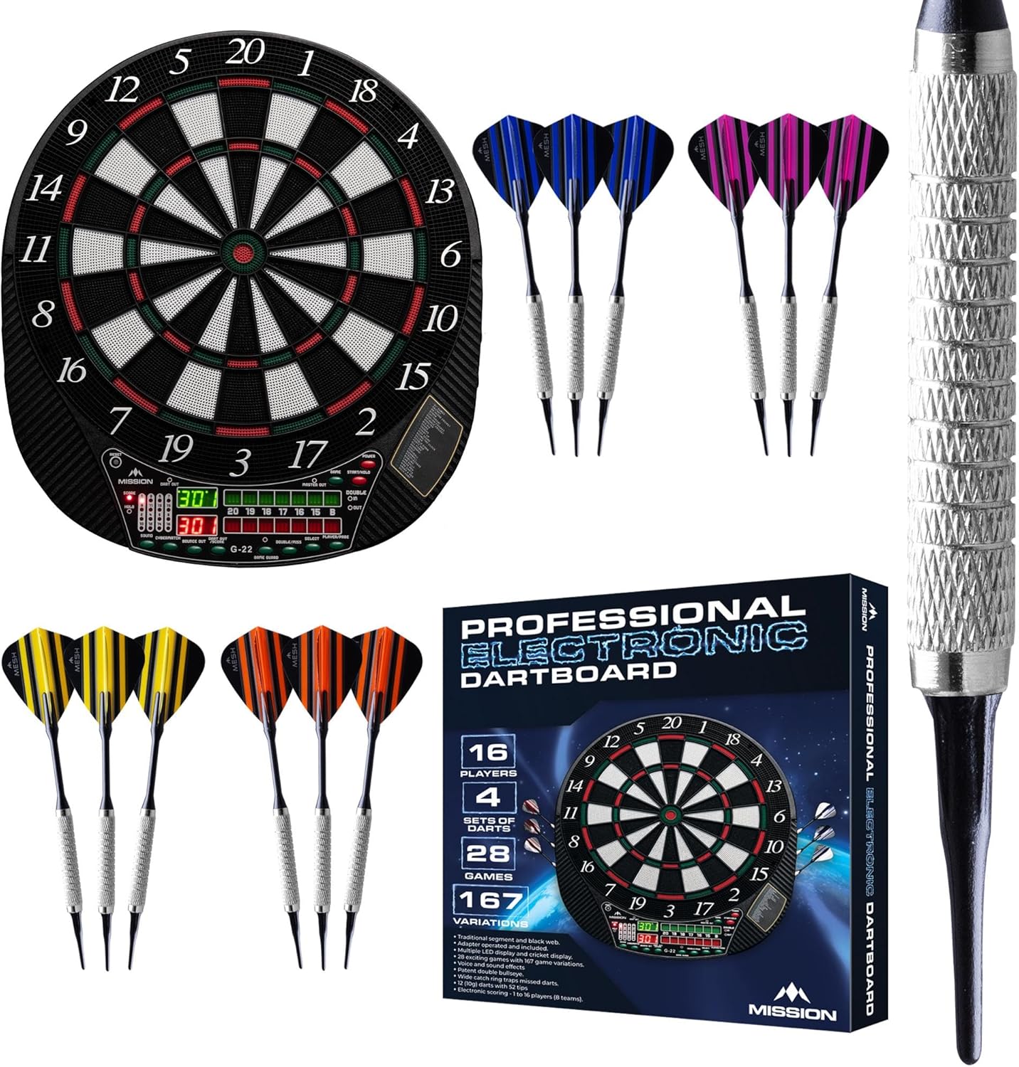 Electronic Dartboard Soft Tip 28 Games 16 Players 4 Sets Darts