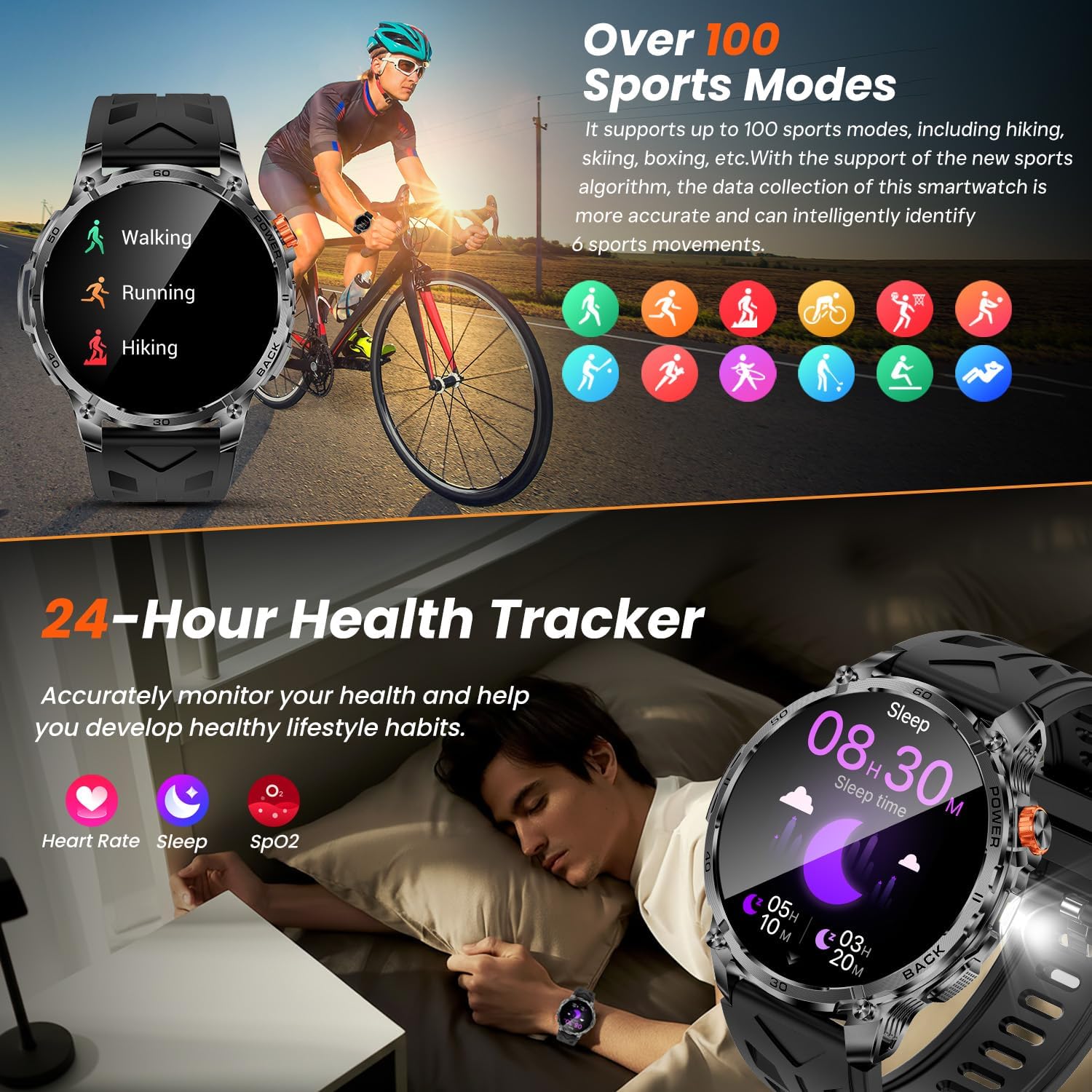 Mens Smart Watch 1000mAh Bluetooth Call 100 Sports