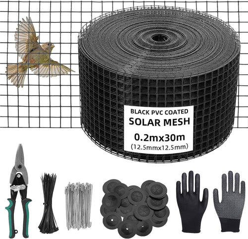 20CM x 30M Solar Panel Bird Mesh Proofing Kit Black