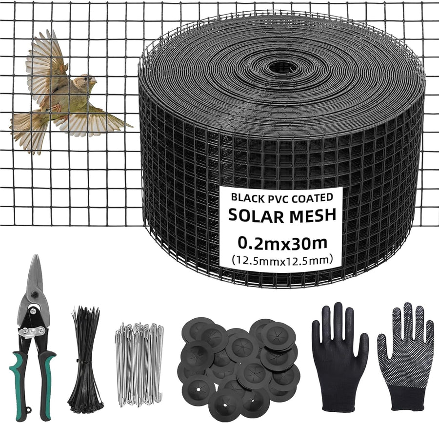 20CM x 30M Solar Panel Bird Mesh Proofing Kit Black