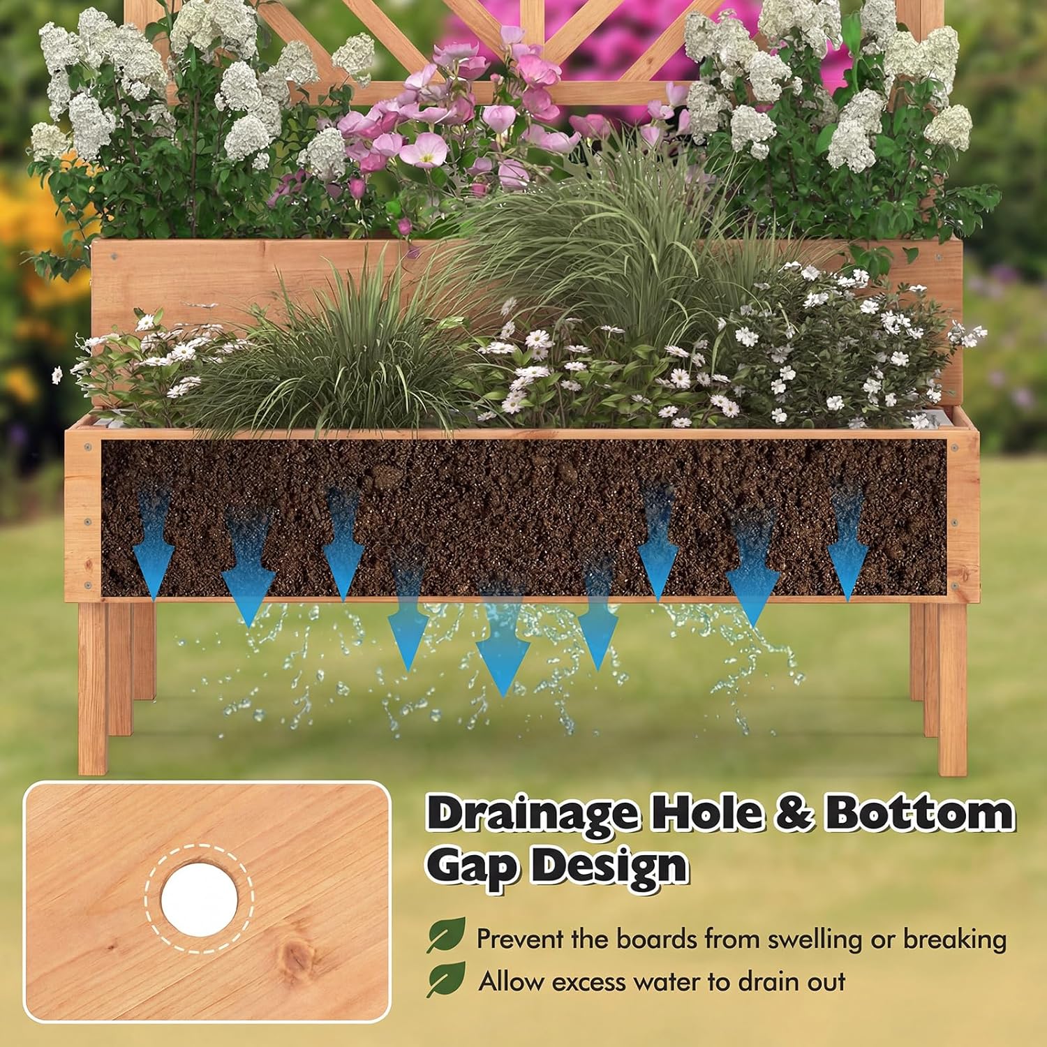 Wooden Raised Garden Planter with Trellis 2 Tier Plant Bed 135cm