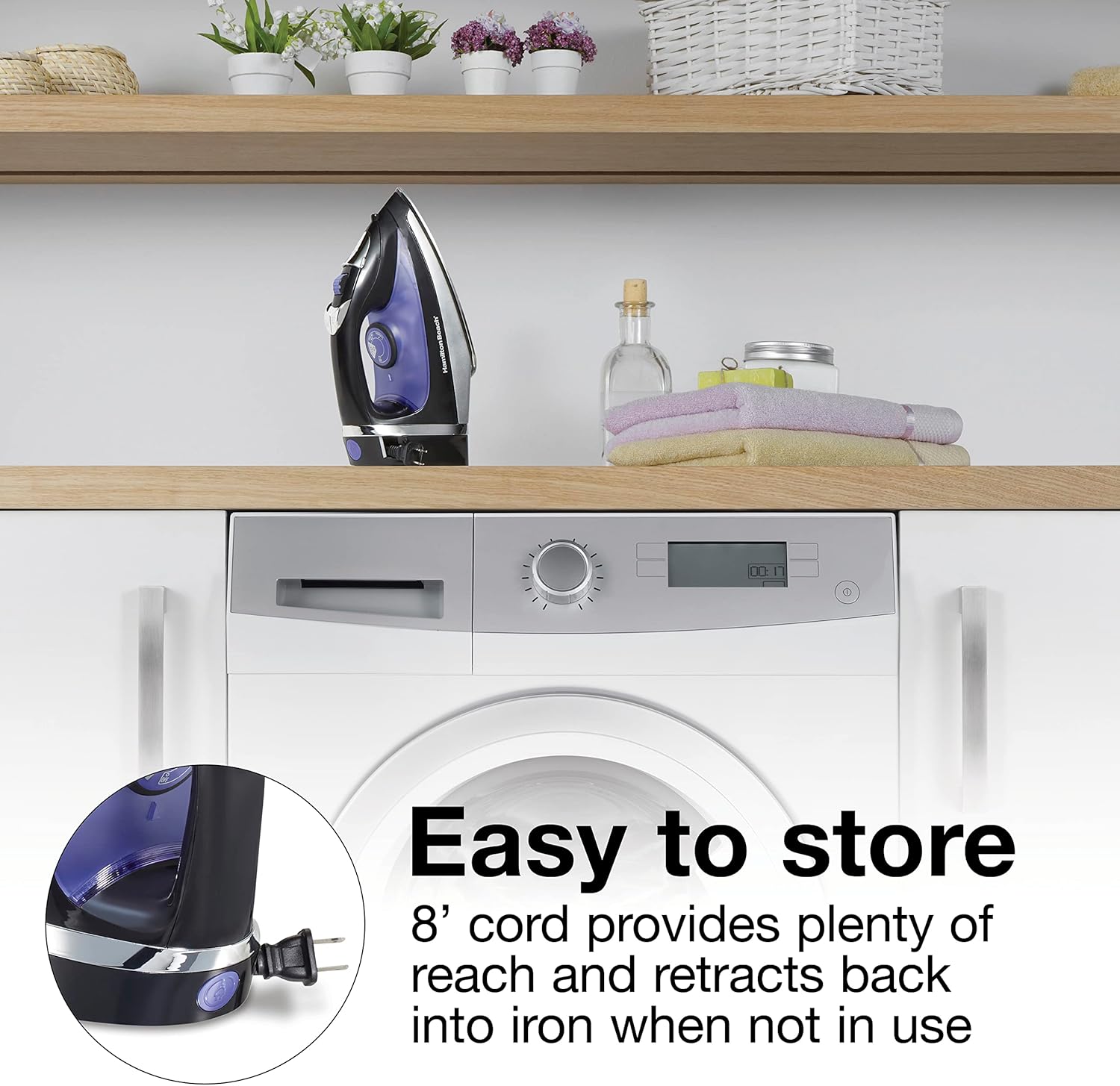1200W Steam Iron with Stainless Soleplate Retractable Cord