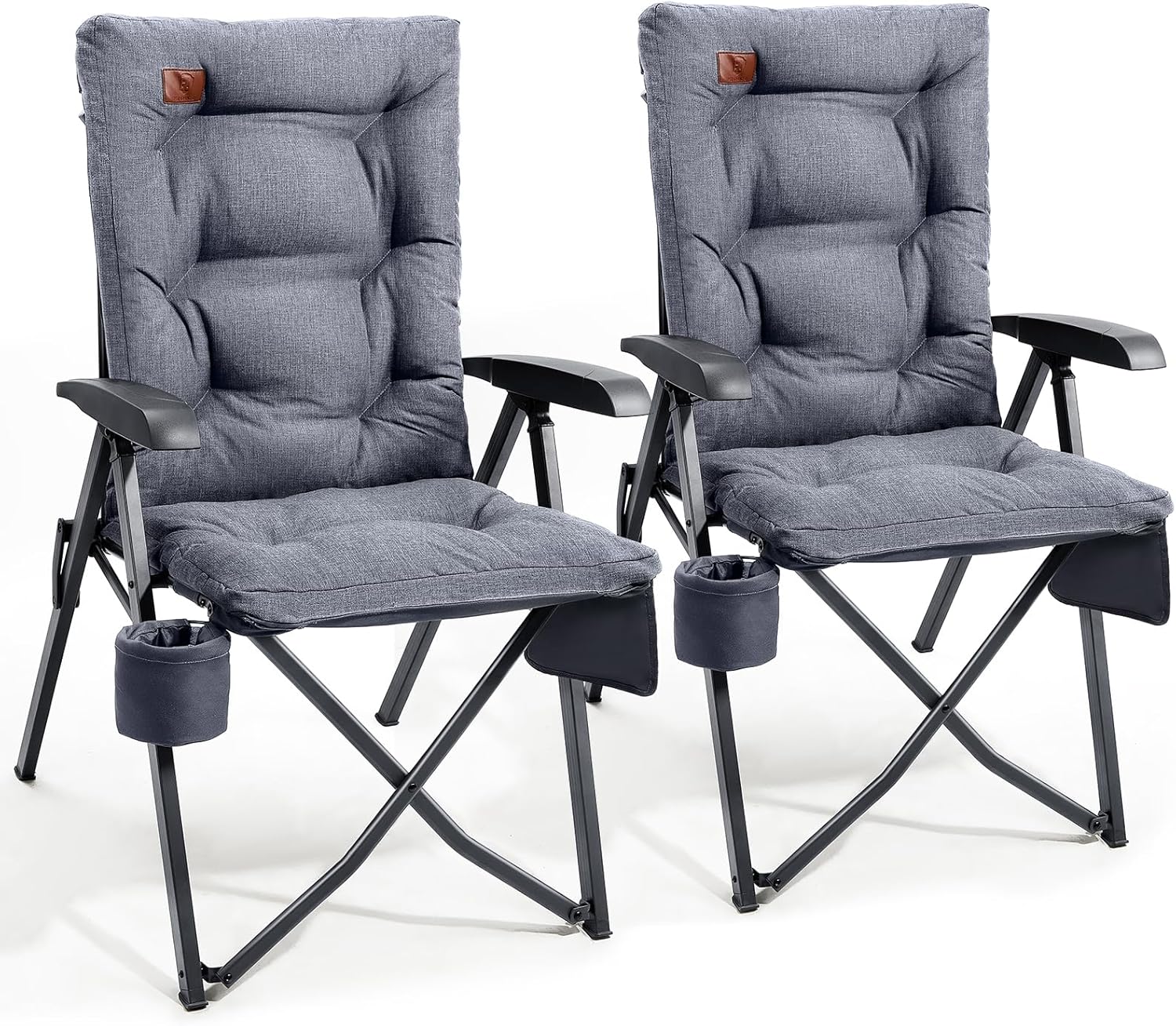 Luxury Reclining Camping Chairs 2 Pack High Back Grey