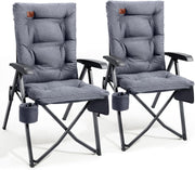 Luxury Reclining Camping Chairs 2 Pack High Back Grey