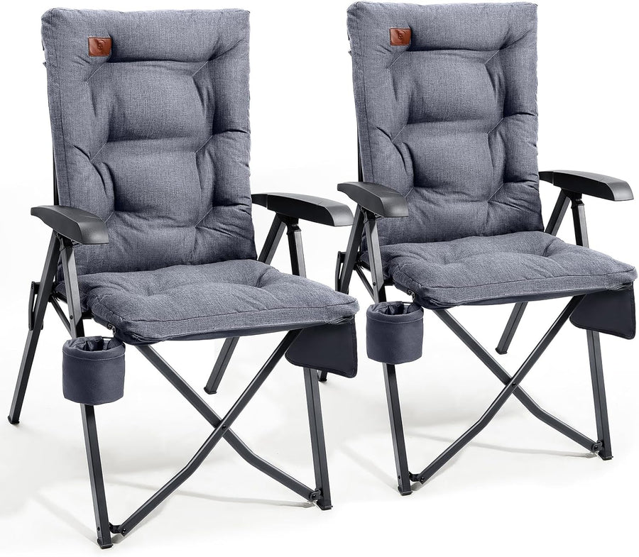 Luxury Reclining Camping Chairs 2 Pack High Back Grey