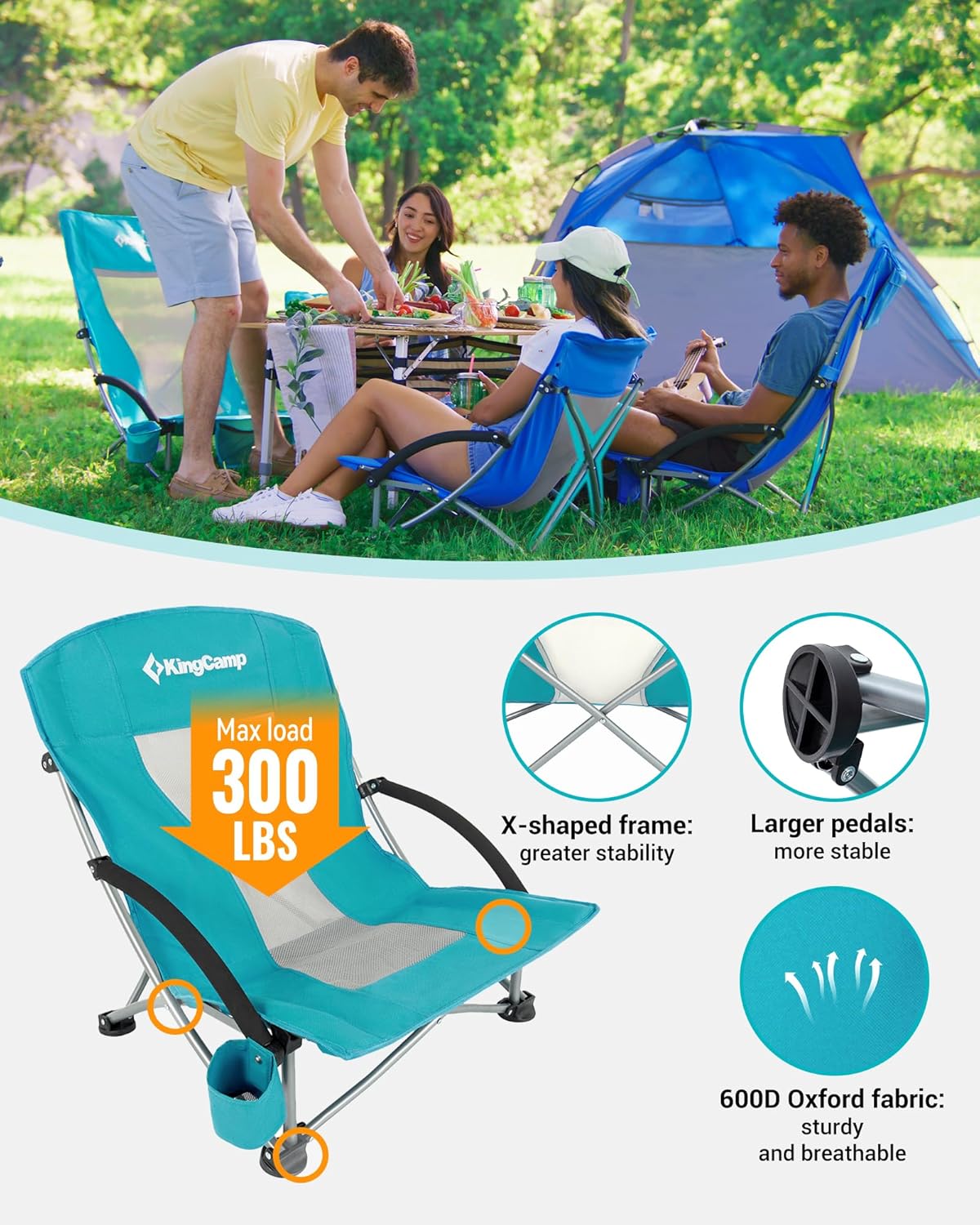 Cyan Low Folding Beach Chair Heavy Duty Portable Seat