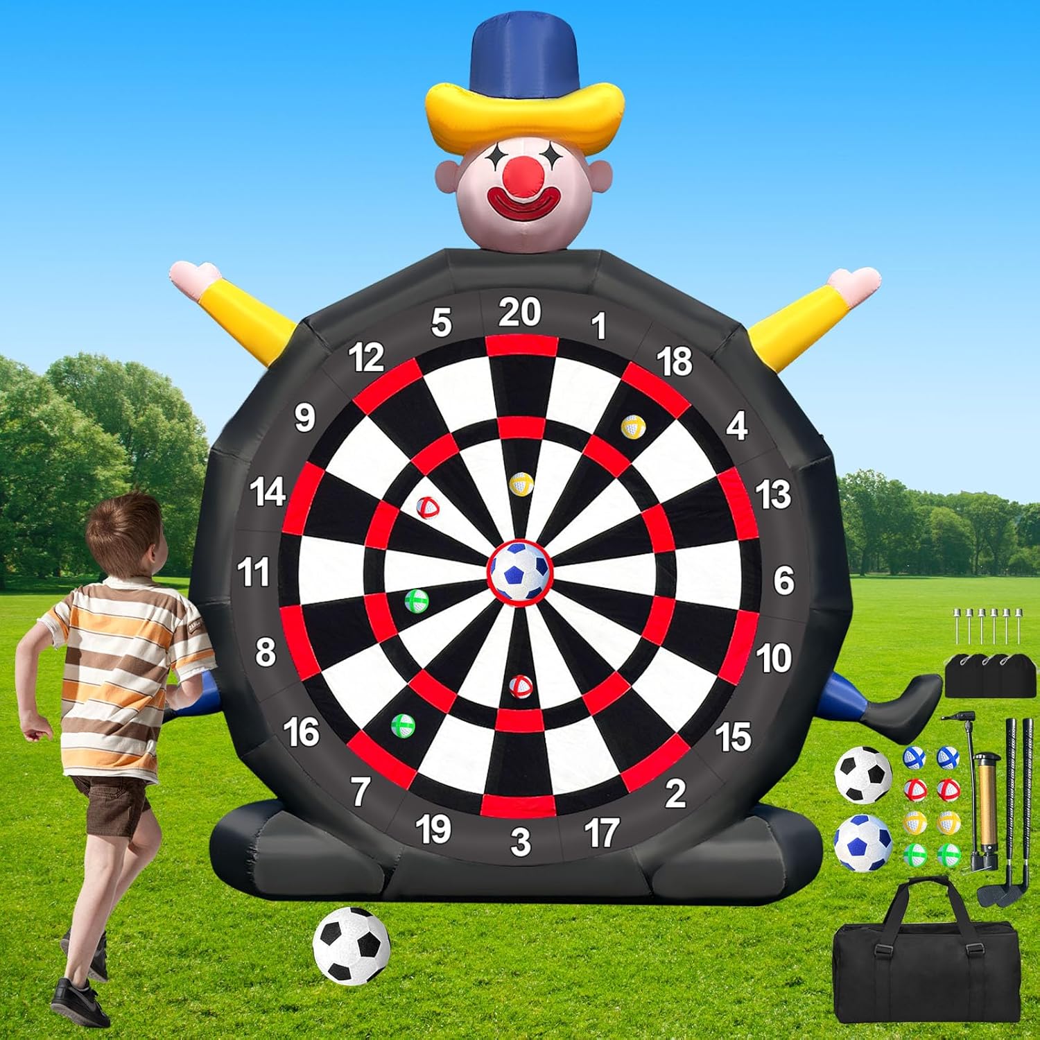 14ft Inflatable Soccer Dart Board Giant Outdoor Game w Blower Balls