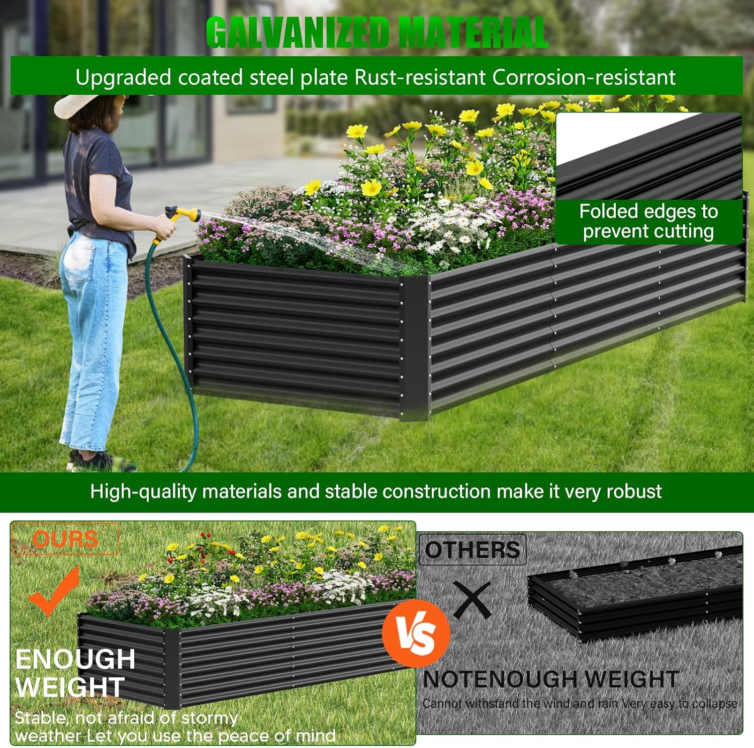 Extra Large Metal Raised Garden Bed 366cm Black Steel